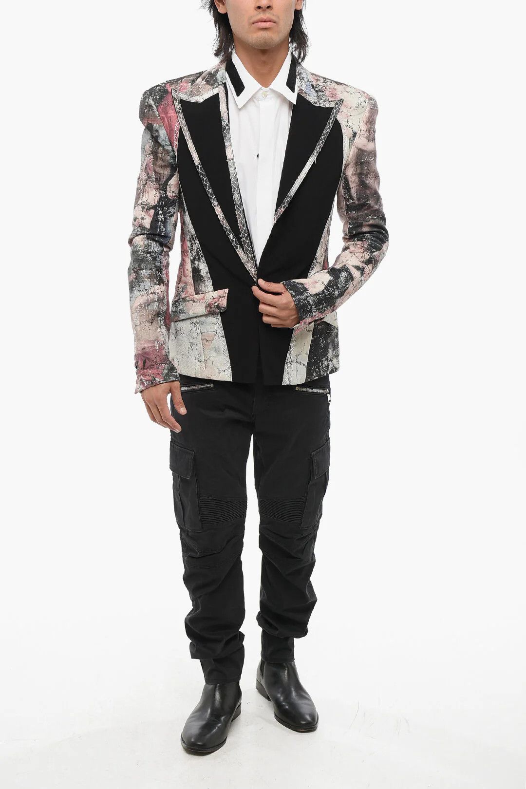 Balmain og1mm03261-Button Patterned Linen Jacket in Multicolor Size US M / EU 48-50 / 2 - 4 Thumbnail