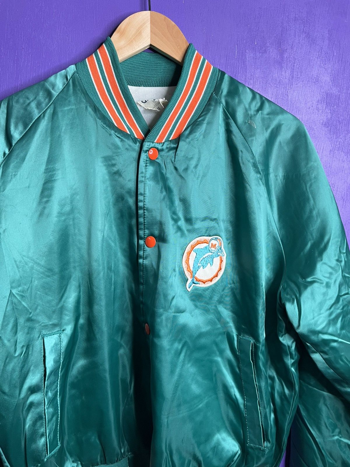 Chalk Line × NFL × Vintage Vintage 80s Chalk line Miami dolphins satin jacket Size US M / EU 48-50 / 2 - 3 Thumbnail