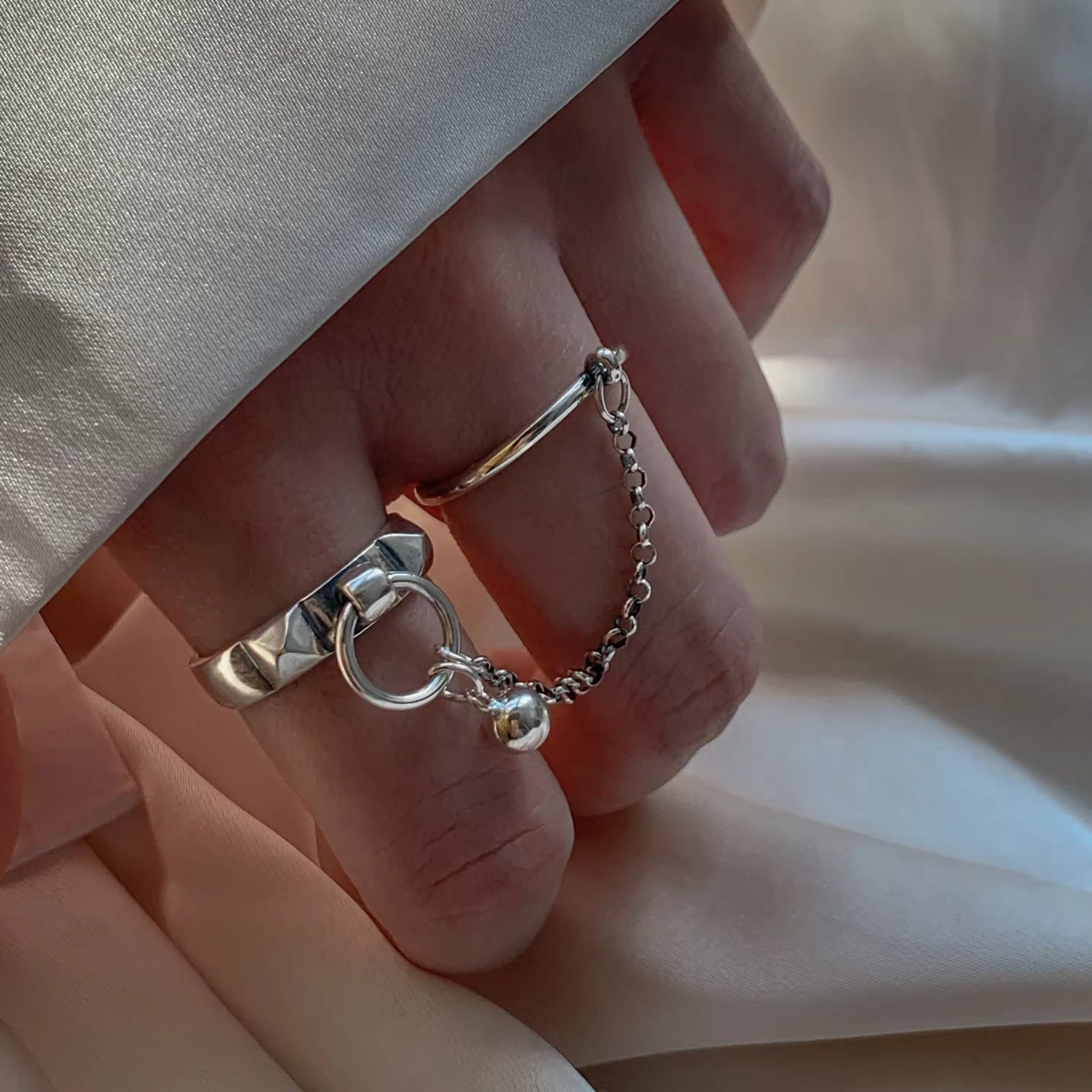 Jewelry 2 Open Women Rings With Chain Size ONE SIZE - 1 Thumbnail