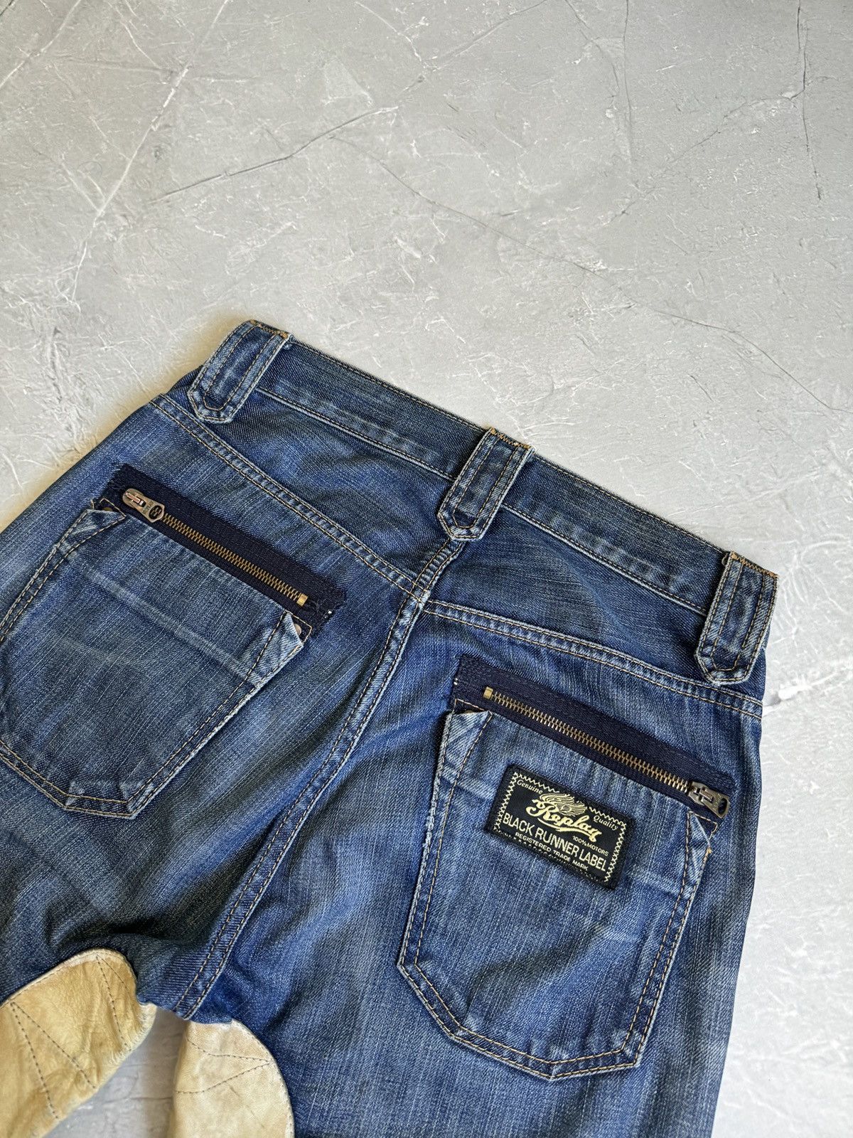 Replay VTG Y2k Replay Denim Leather Baggy Jeans Distressed if6was9 Size US 29 - 25 Thumbnail