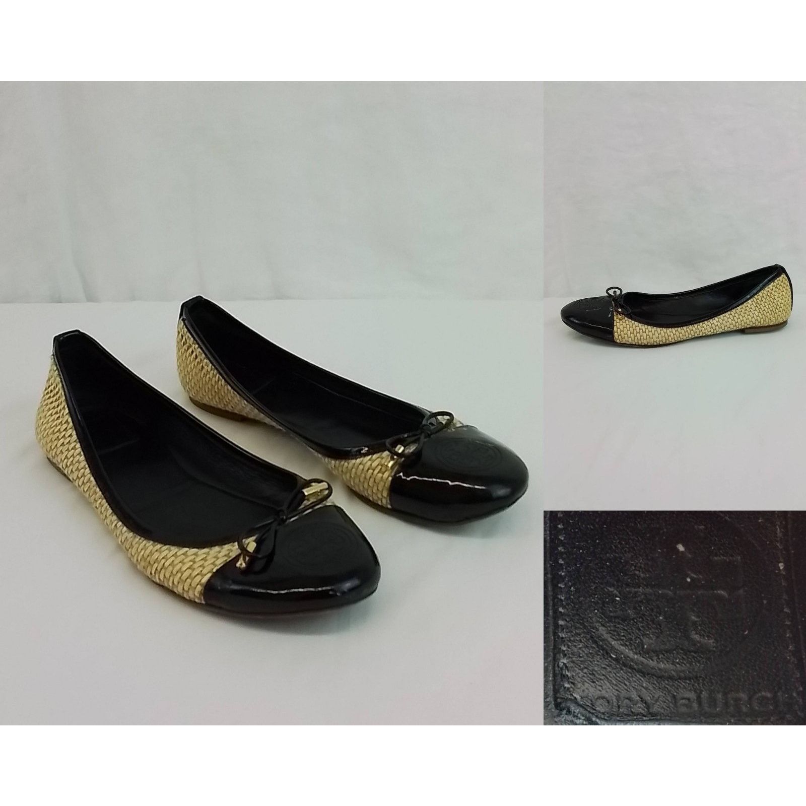 Tory Burch Tory Burch Leather Flat Women's US 10 Black Beige Espadrille Size US 10 / IT 40 - 1 Thumbnail