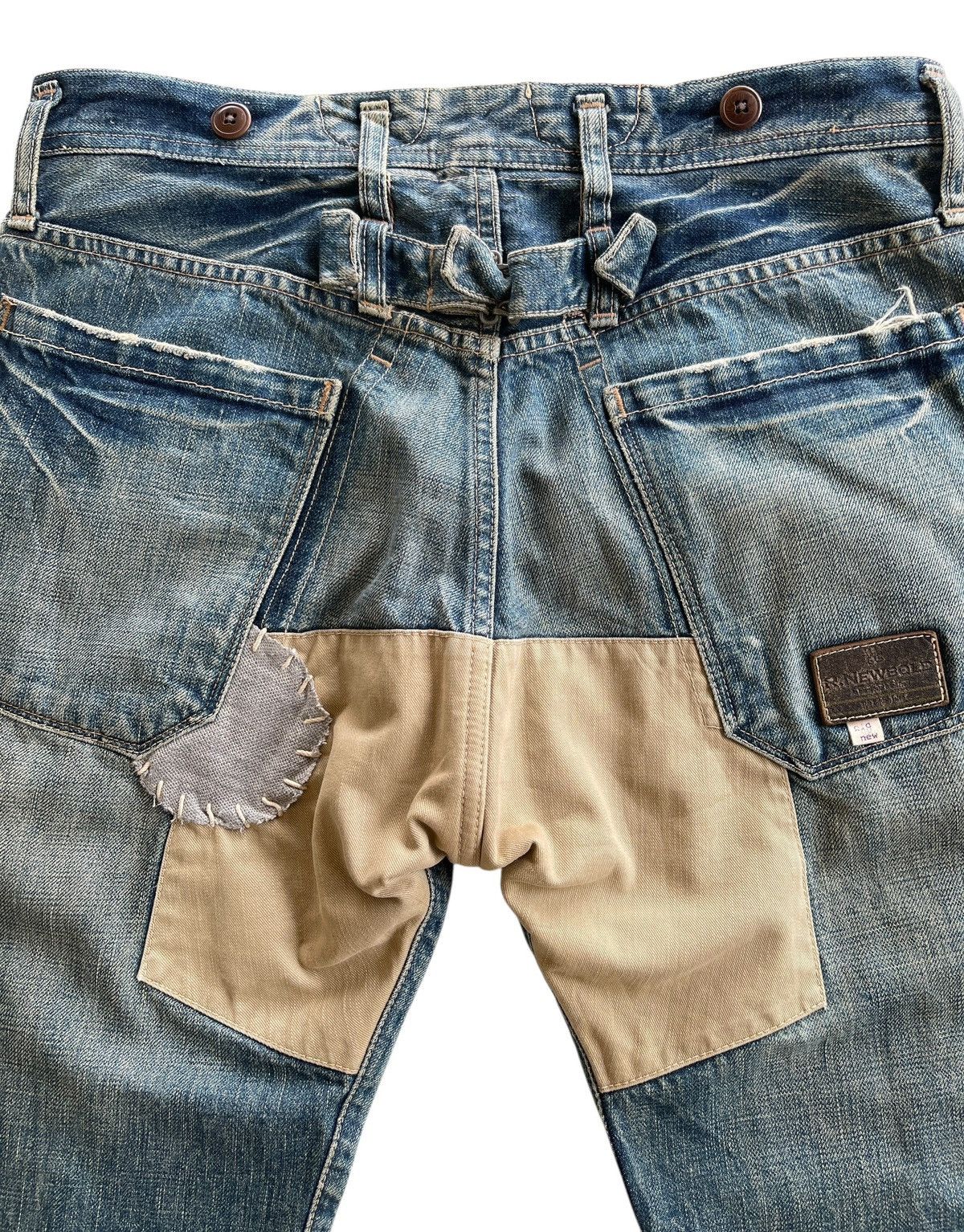 Vintage R.Newbold Old & New Selvedge Buckle Patchwork Limited Denim Size US 31 - 11 Thumbnail