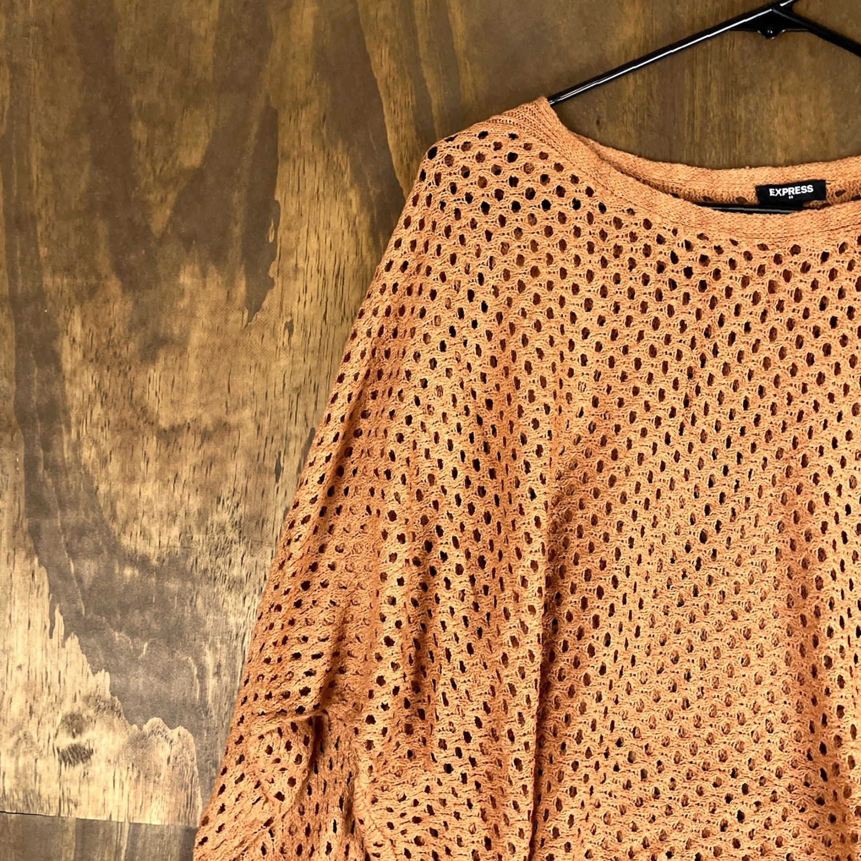 Express Express Sweater Women Orange Boat Neck Open Knit Long Sleeve Cotton Blend Large Size L / US 10 / IT 46 - 4 Thumbnail