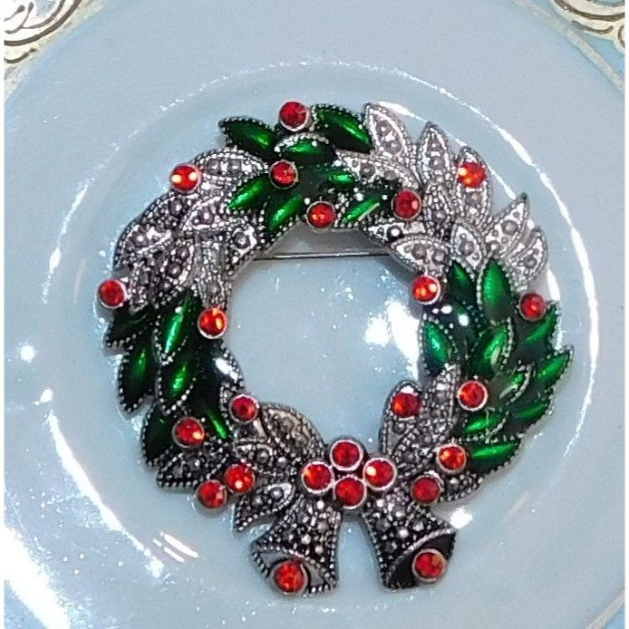 Kenneth Cole Vintage Kenneth Cole Wreath Brooch With Red Rhinestones Size ONE SIZE - 1 Thumbnail