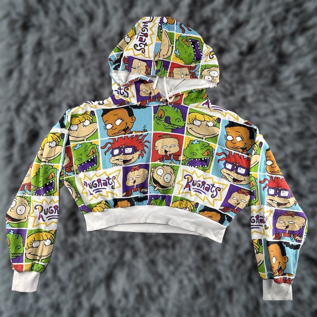 Nickelodeon Nickelodeon Rugrats Hoodie Cropped All Over Print White L Womens Pullover 90s Retro Graphic Sweatshirt Size L / US 10 / IT 46 - 1 Thumbnail