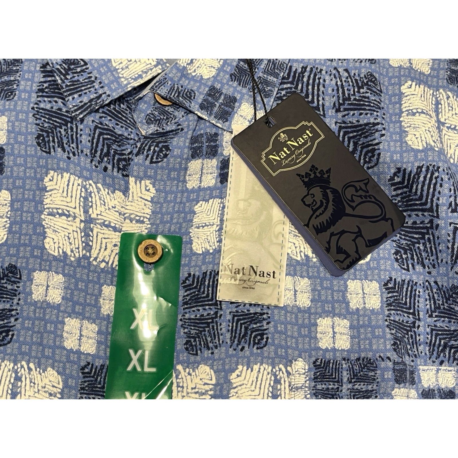 Nat Nast Nat Nast Luxury Button-Up Shirt XL Multicolor Geometric Hawaiian Silk-Cotton Short Sleeve Pockets Mens Size US XL / EU 56 / 4 - 3 Thumbnail