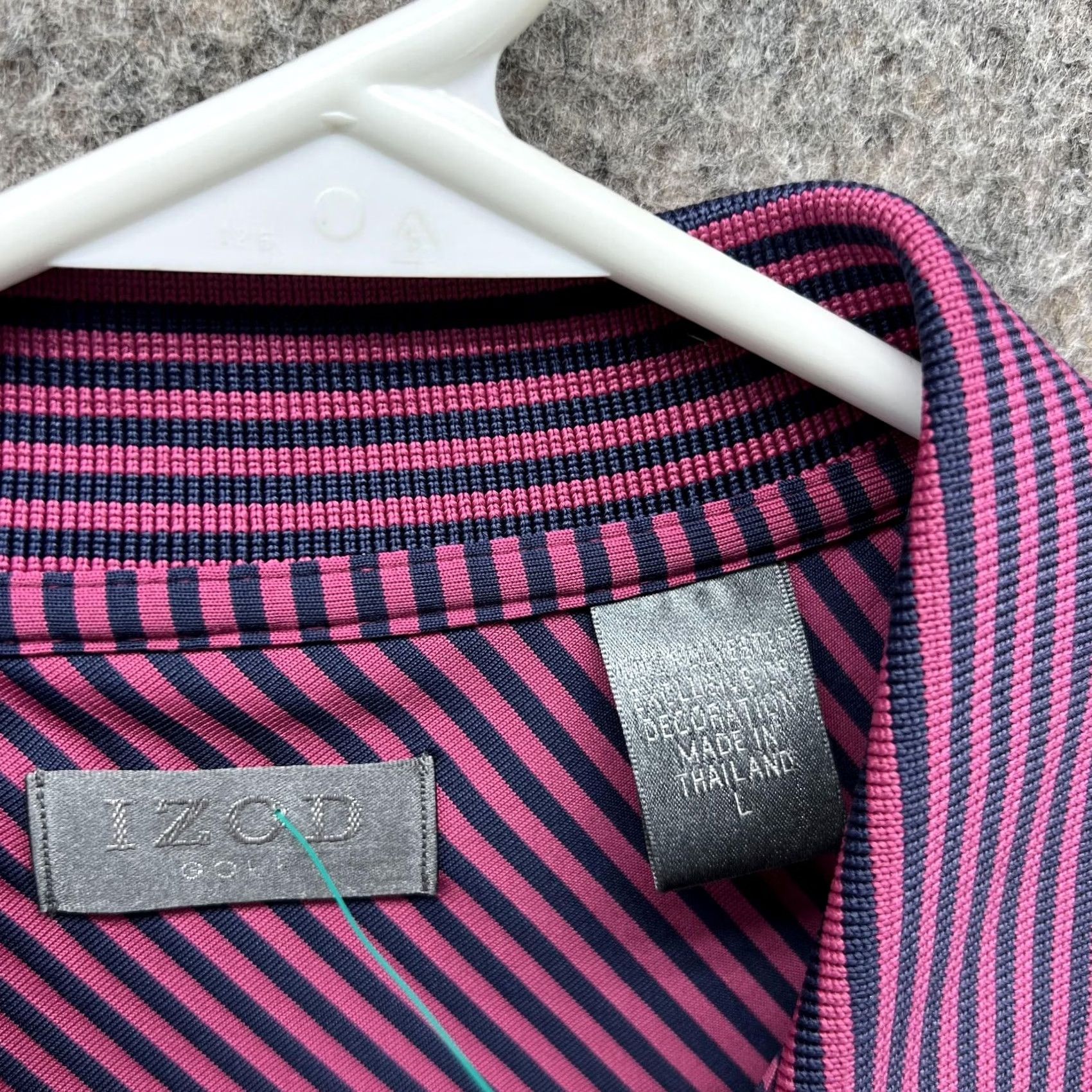 Izod Izod Polo Shirt Men Large Adult Purple Blue Striped Golf Casual Preppy Button Collar Short Sleeve Size US L / EU 52-54 / 3 - 6 Thumbnail