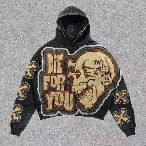 Japanese Brand Hip Hop Street Replica Skull Print Loose Hooded Sweatshirt Size US XL / EU 56 / 4 - 5 Thumbnail