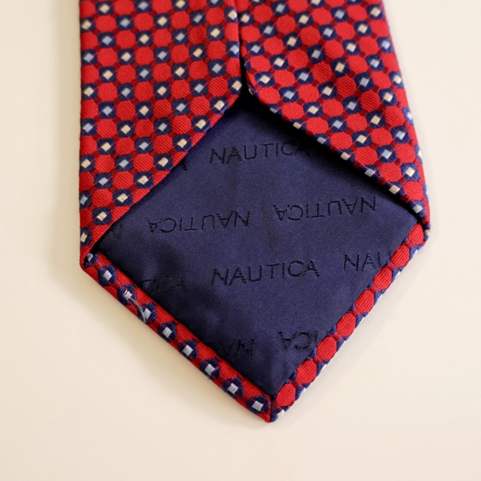 Nautica Nautica Red Blue Geometric Woven Wide Silk Tie Size ONE SIZE - 4 Thumbnail