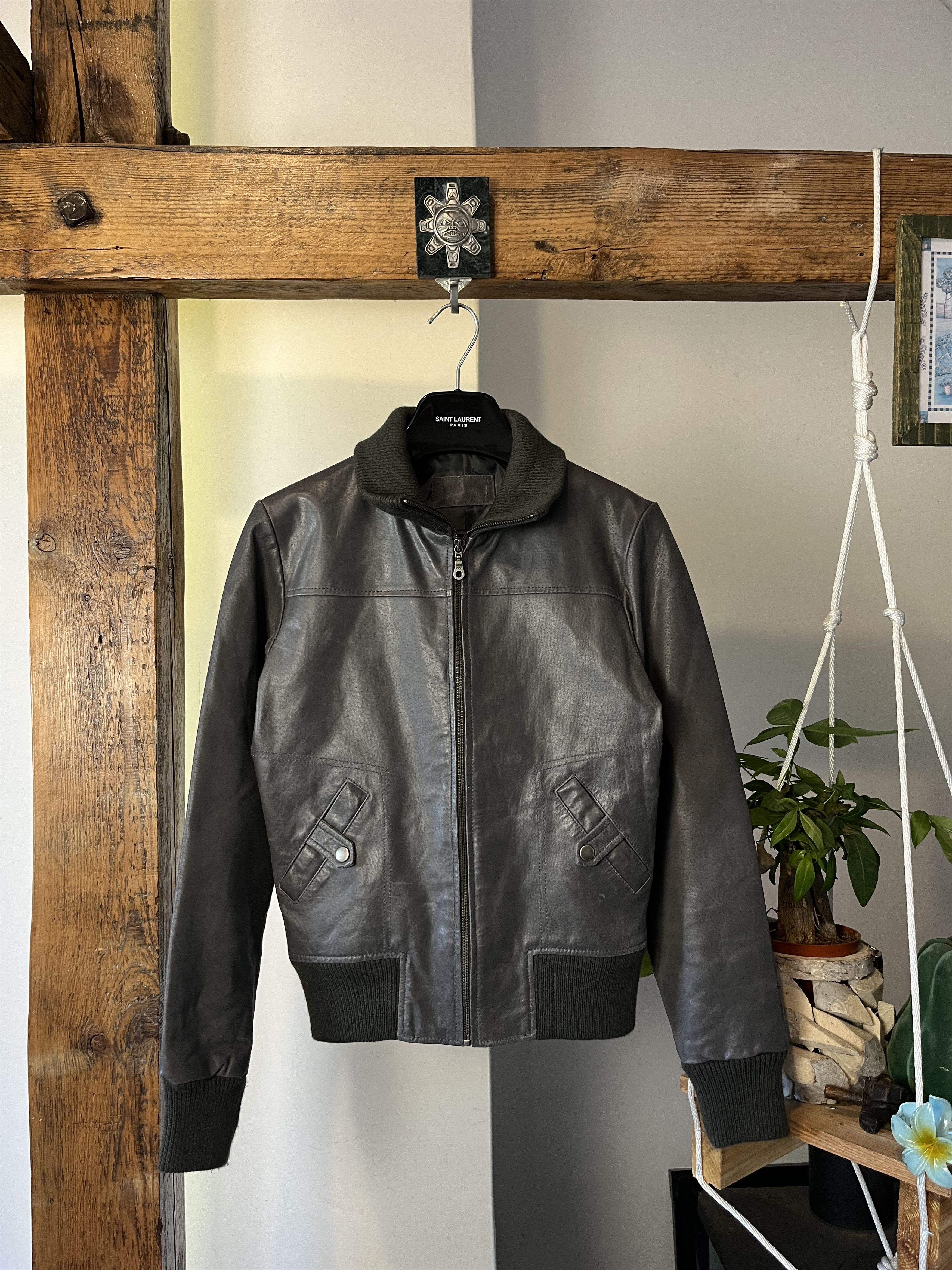 90s Real Leather Gray Biker Jacket Maison Margiela Style