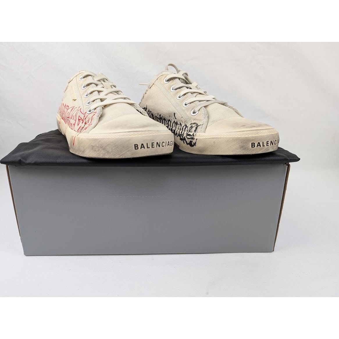 Balenciaga o1rshd1 Dest Canvas Paris Mule in White/Red/Black Size US 11 / EU 44 - 13 Thumbnail