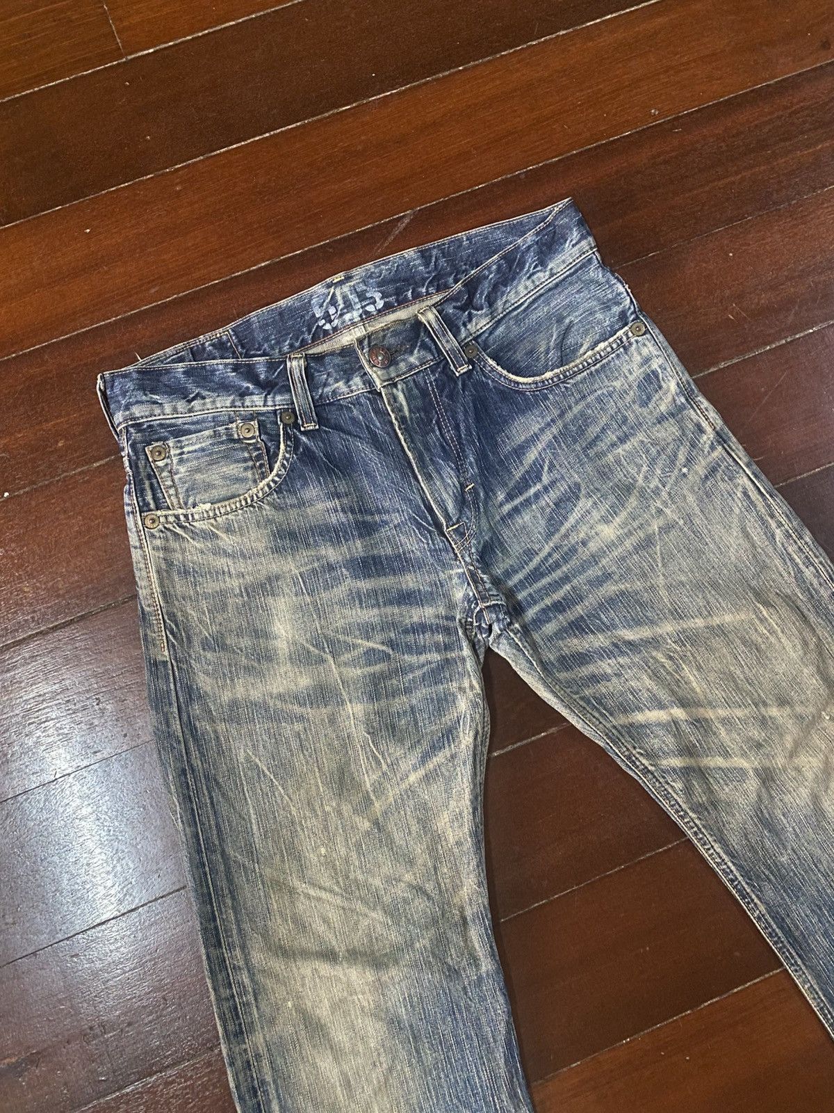 Edwin VERY RARE! EDWIN 503 FLARE mud wash stone wash distressed Size US 36 / EU 52 - 6 Thumbnail