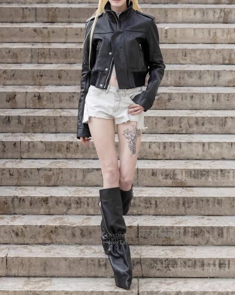 Rick Owens Rick Owens Cropped Leather Biker Jacket 26SS| Size XL / US 12-14 / IT 48-50 - 9 Thumbnail