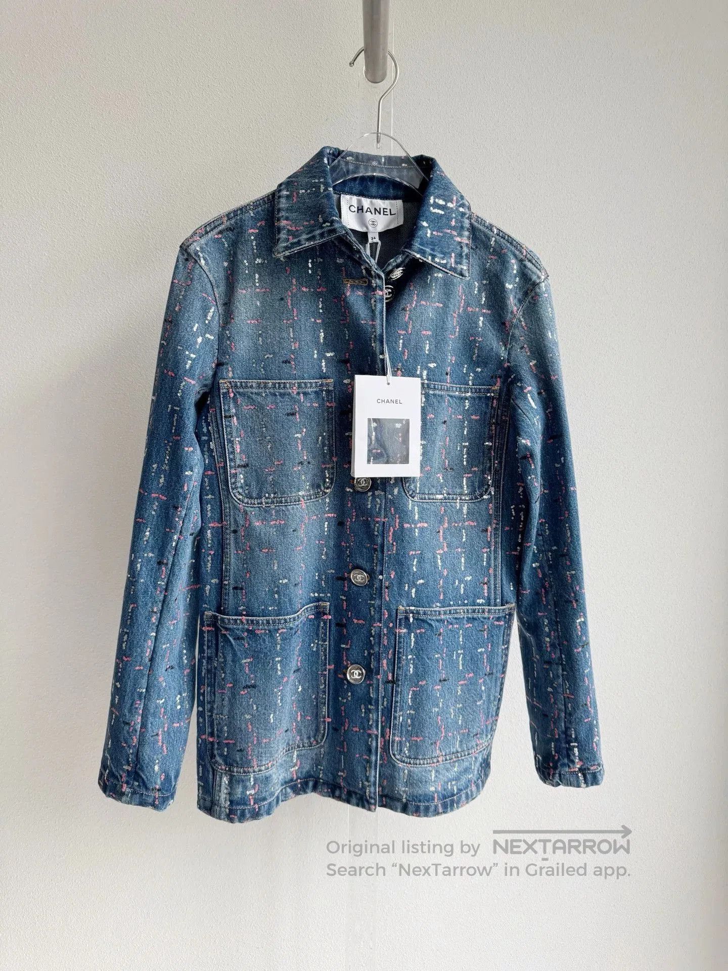 Chanel Chanel 23A Sequin Embroidery Denim Jacket. Size XXS / US 00 / IT 34 - 2 Thumbnail