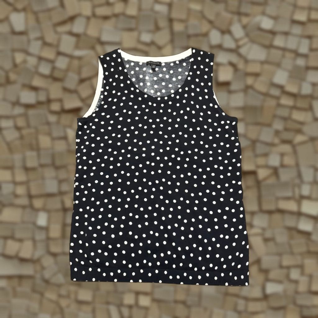 Talbots Talbots Tank Top Women XS Black White Polka Dots Scoop Neck Size XS / US 0-2 / IT 36-38 - 1 Thumbnail
