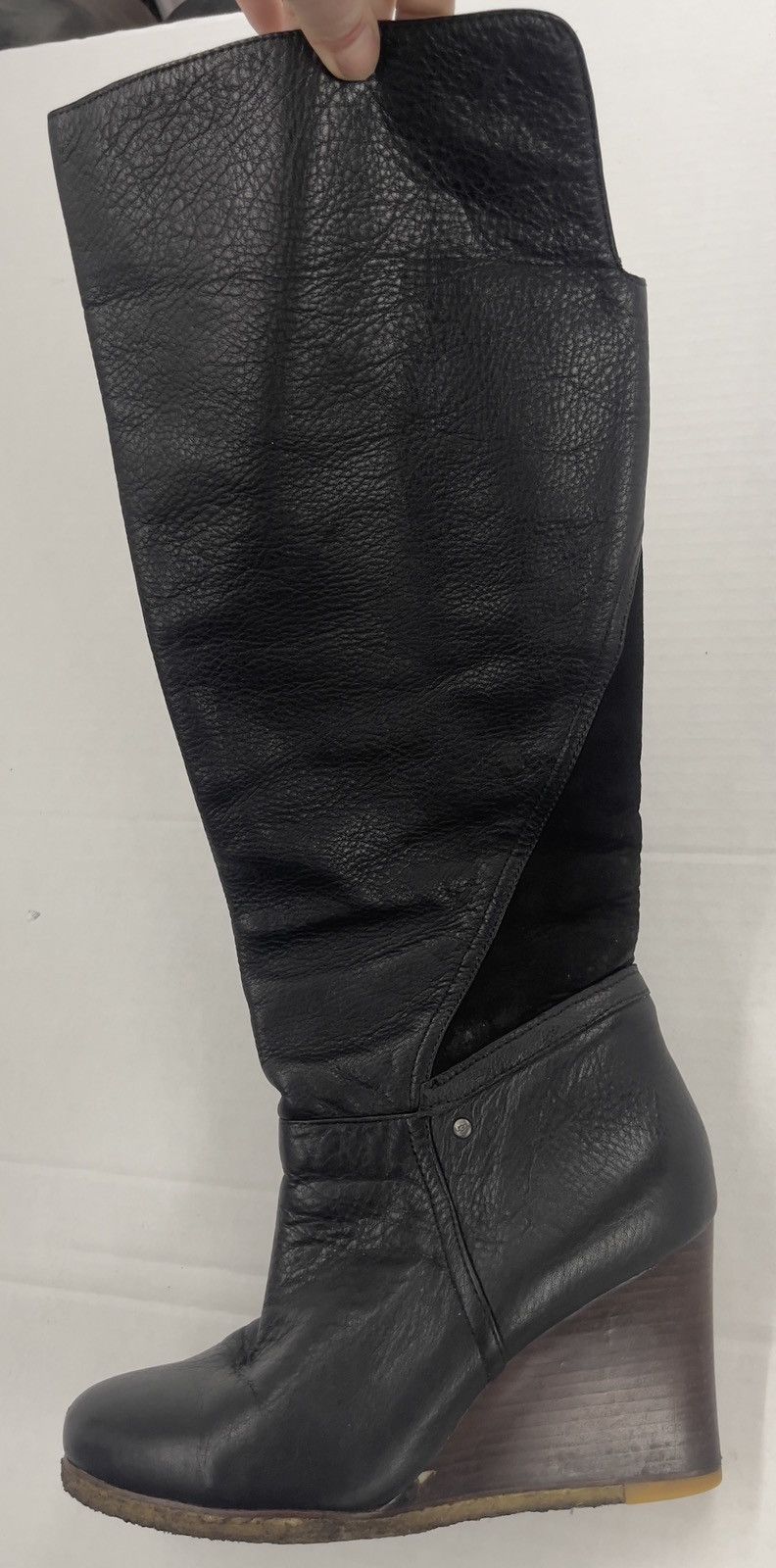Ugg UGG Australia Black Sheepskin Leather Knee High Wedge Boots Size US 9 / IT 39 - 6 Thumbnail