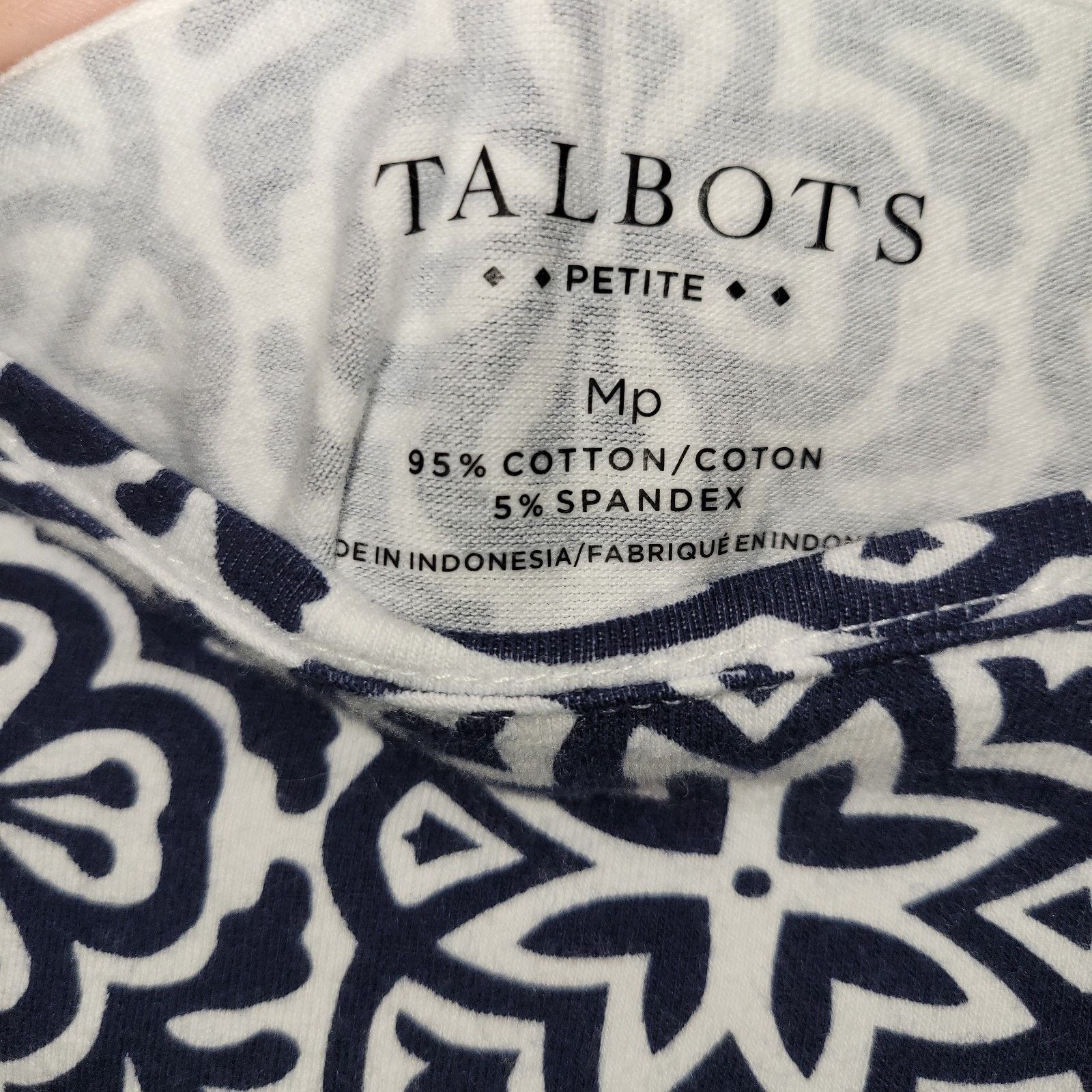 Robert Talbott Talbots Navy White Print Scalloped Neck M/P Size M / US 6-8 / IT 42-44 - 2 Thumbnail