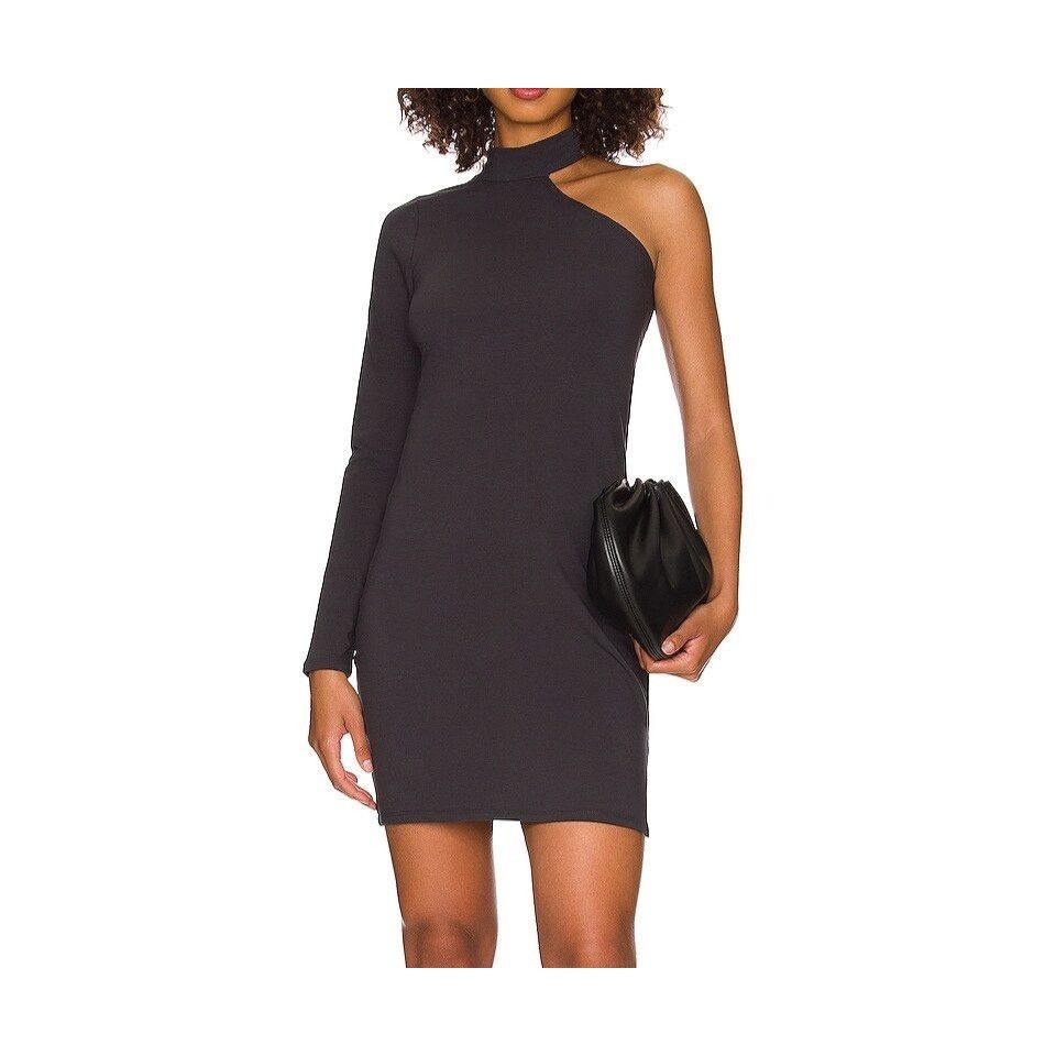 Chaser Brand Chaser Long Sleeve 1 Shoulder Mock Neck Dress Slit Dark Gray Size S / US 4 / IT 40 - 5 Thumbnail