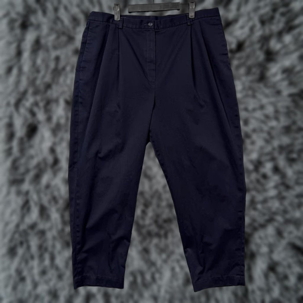 Lands' End VINTAGE Lands' End Chino Pants Womens 20W Plus Navy Blue Pleated Tapered Hips Back Elastic 90s Casual Business Size 42" / US 20 - 1 Thumbnail