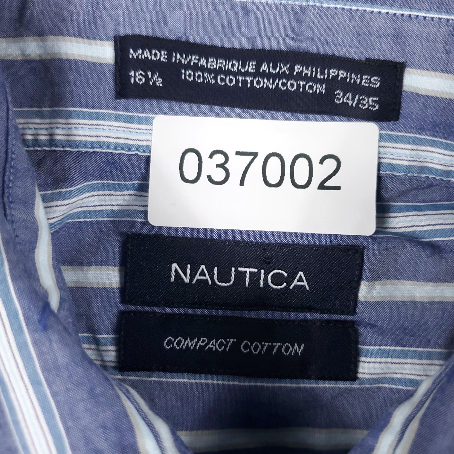 Nautica Nautica Dress Shirt Mens Size 16.5 Blue Striped Long Sleeve Button Up Classic Preppy Size 42R - 6 Thumbnail