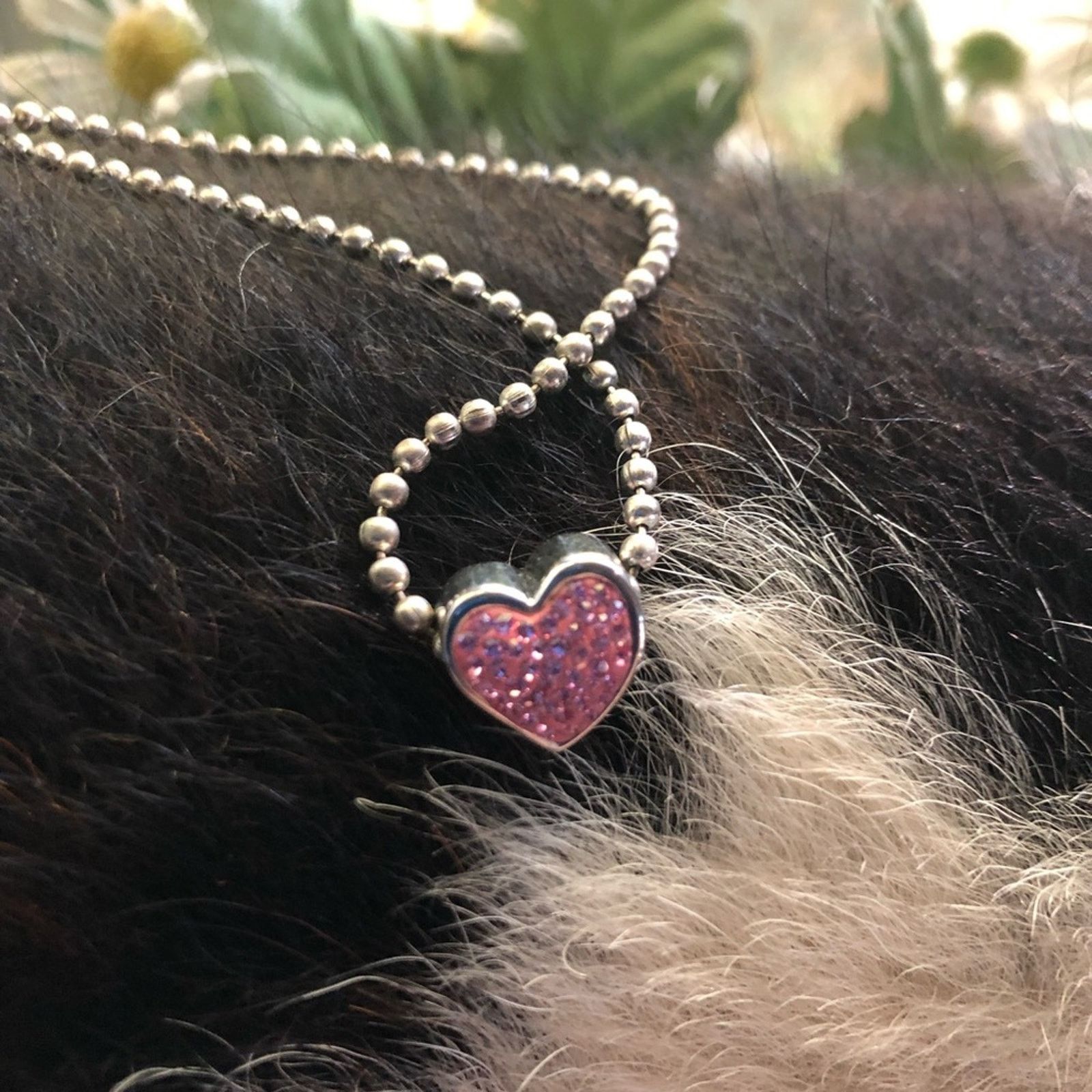 Jewelry Pink sparkle heart slider charm silver ball chain necklace Size ONE SIZE - 2 Thumbnail