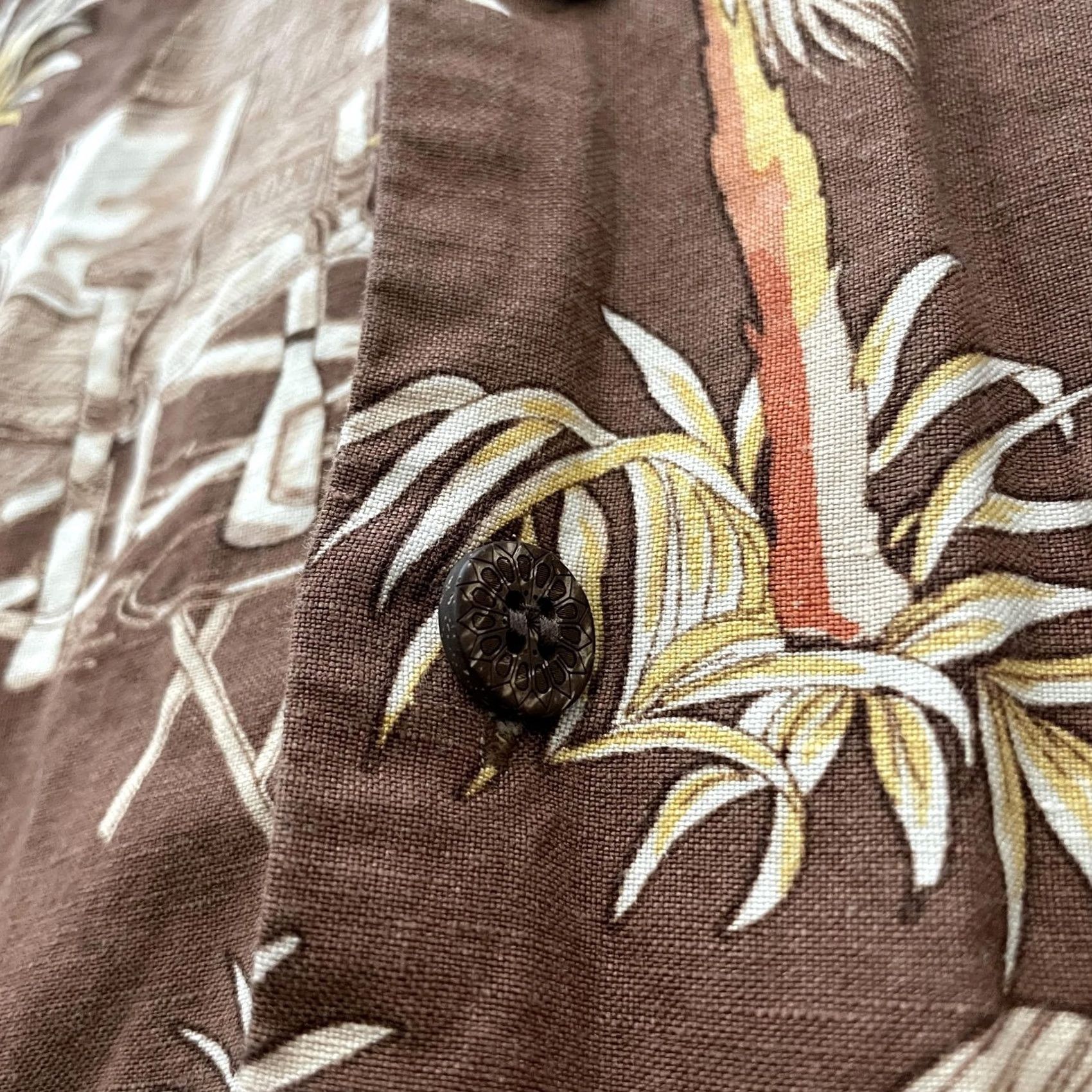 Vintage Caribbean Joe Shirt Mens XL Brown Floral Palm Tree Linen Blend Hawaiian Beach Size US XL / EU 56 / 4 - 7 Thumbnail