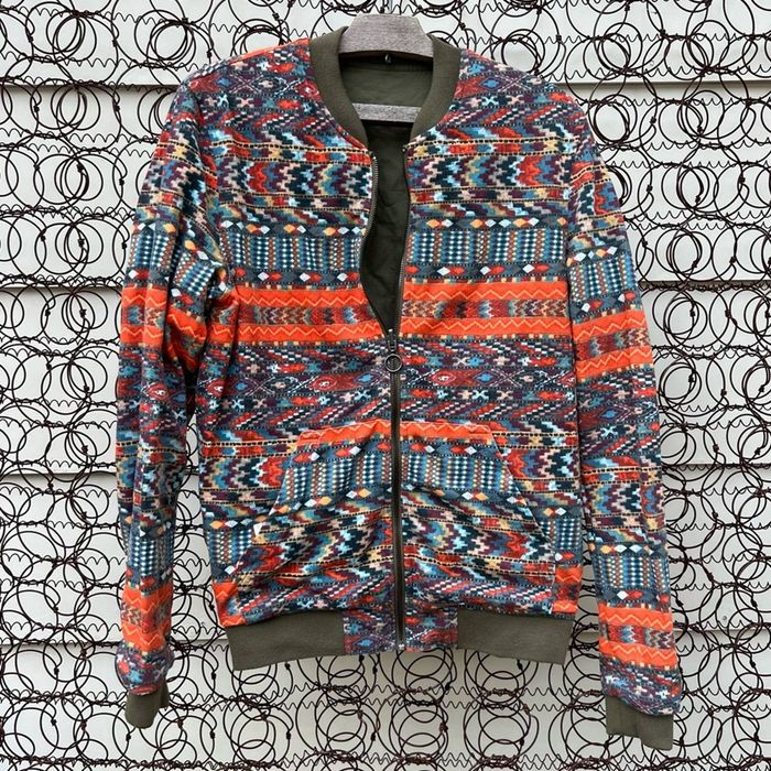 Zara Zara Aztec Southwest Olive Reversible Full Zip Bomber Jacket