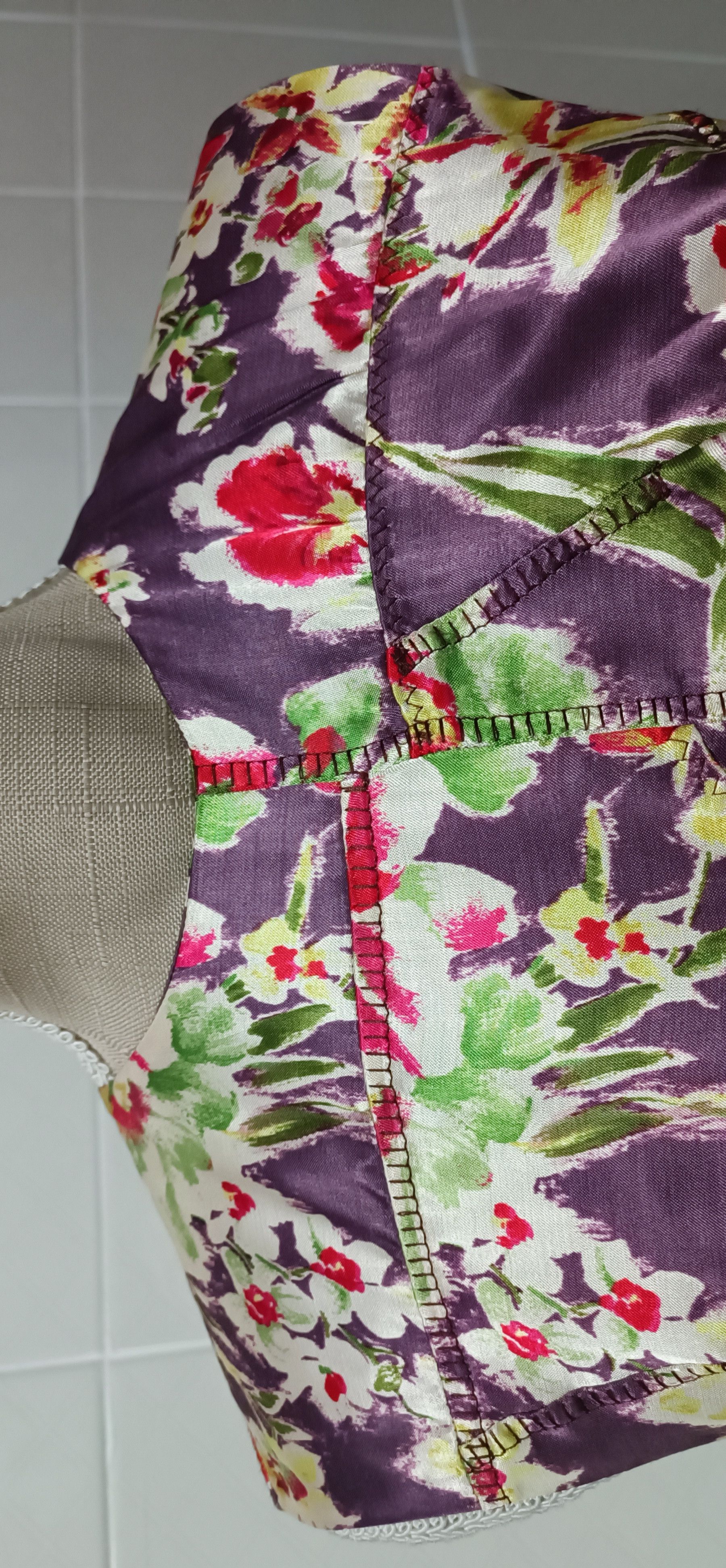 Jean Paul Gaultier 2000's - satin dark purple and floral midi dress Size M / US 6-8 / IT 42-44 - 7 Thumbnail