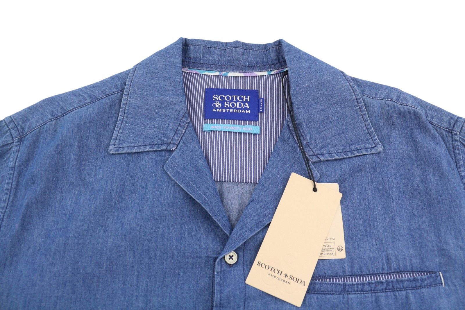 Scotch & Soda L Blue Denim Look Short Sleeve Shirt 88526 Size US L / EU 52-54 / 3 - 4 Thumbnail