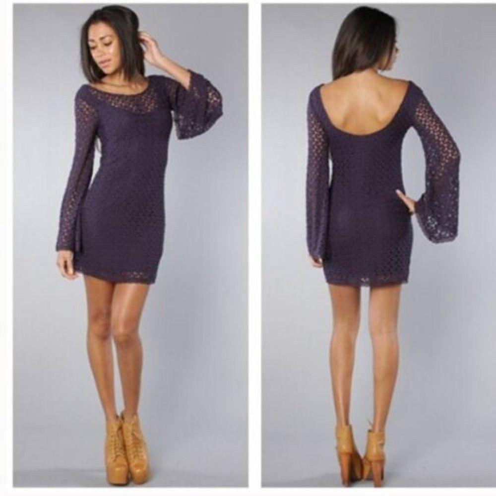 Free People Free People Gypsy Crochet Lace Purple Dress Size M Size M / US 6-8 / IT 42-44 - 1 Thumbnail