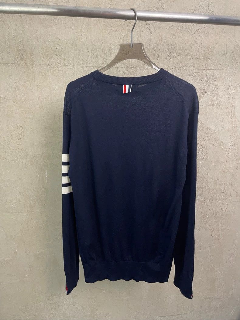 Thom Browne Thom browne Dark blue four-striped round-neck wool sweater Size US L / EU 52-54 / 3 - 2 Thumbnail