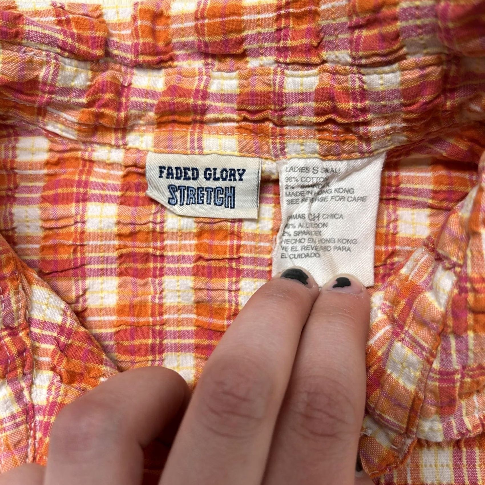 Faded Glory Faded Glory Button Up Shirt Womens Small Orange Plaid Sleeveless Stretch Top Shirt Size S / US 4 / IT 40 - 2 Thumbnail