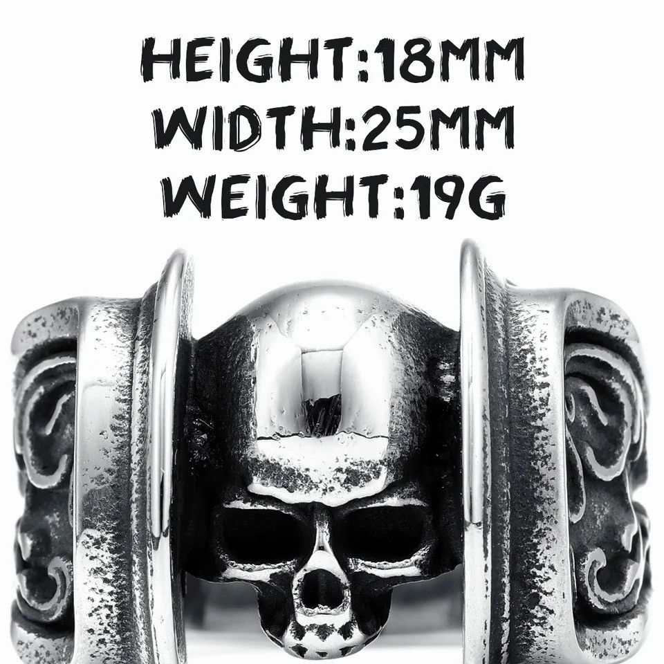 Jewelry × Vintage Skull Men Rings 316L Stainless Steel Rune Skeleton Size ONE SIZE - 5 Thumbnail