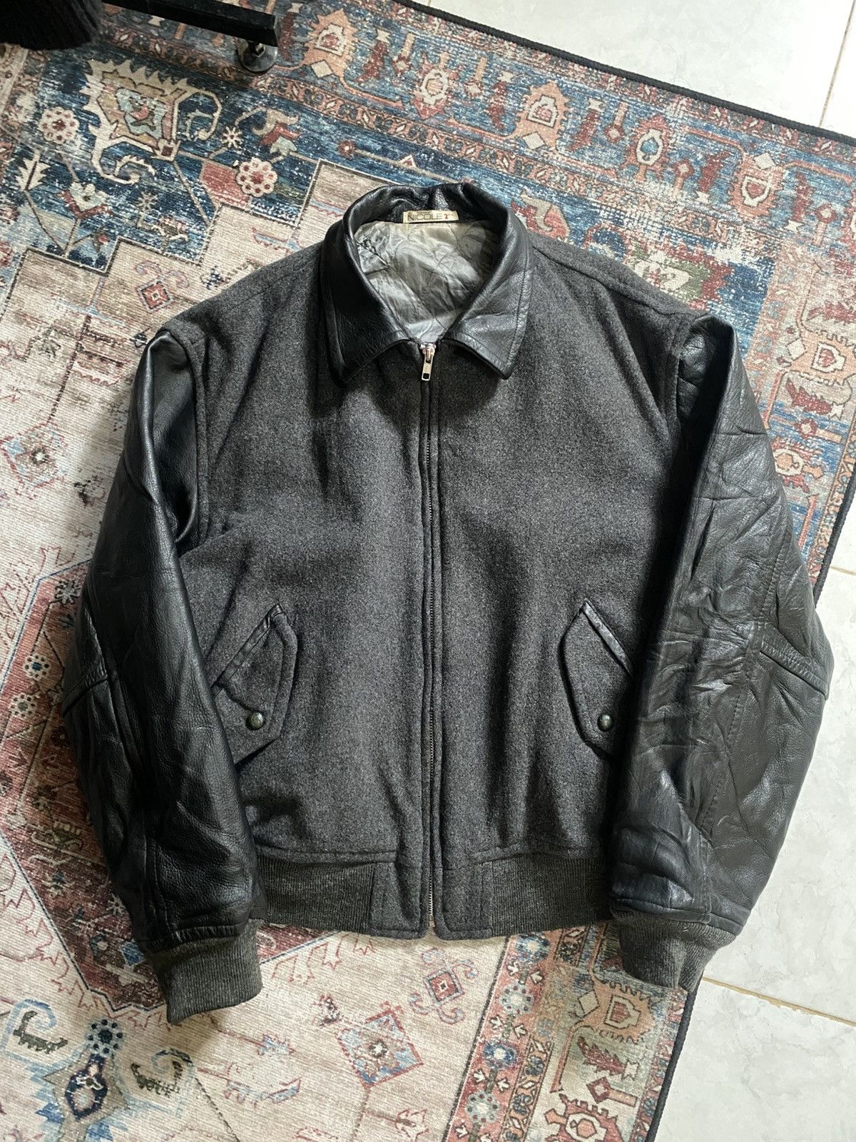 Vintage NICOLE 2 Monsieur Varsity Leather Jacket Size US M / EU 48-50 / 2 - 1 Thumbnail