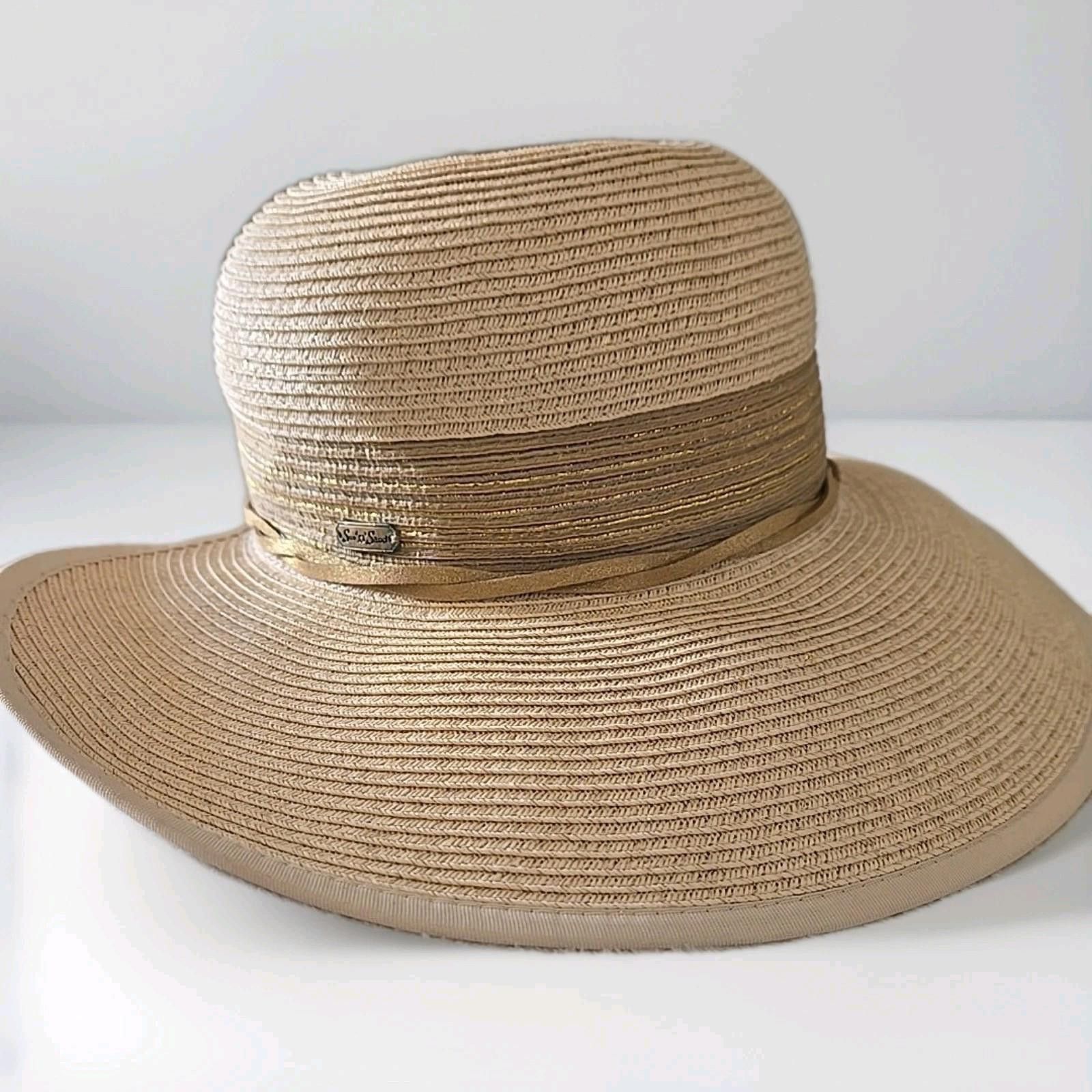 Other Sun 'N' Sand UPF 50+ Woven Tan / Gold Wide Brim Straw Hat Size ONE SIZE - 1 Thumbnail