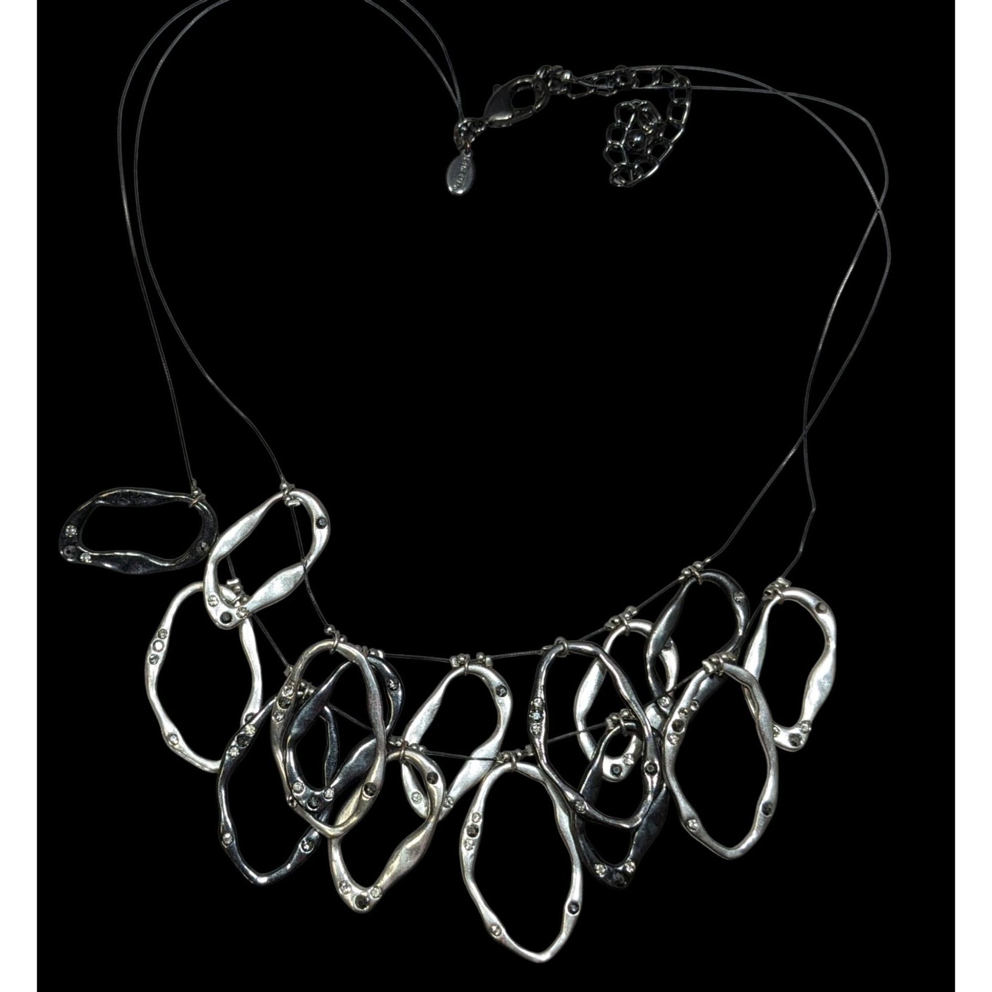 Chicos Chico's Brutalist Hammered Open Ring Rhinestone Necklace Size ONE SIZE - 1 Thumbnail