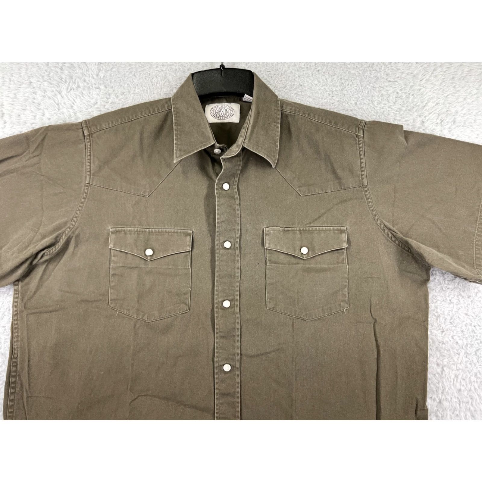 Vintage Gibson Shirt Mens Button-Up Twill Green 100% Cotton Casual, Workwear, Travel Short Sleeve Pockets Button-Down XL Size US XL / EU 56 / 4 - 4 Thumbnail