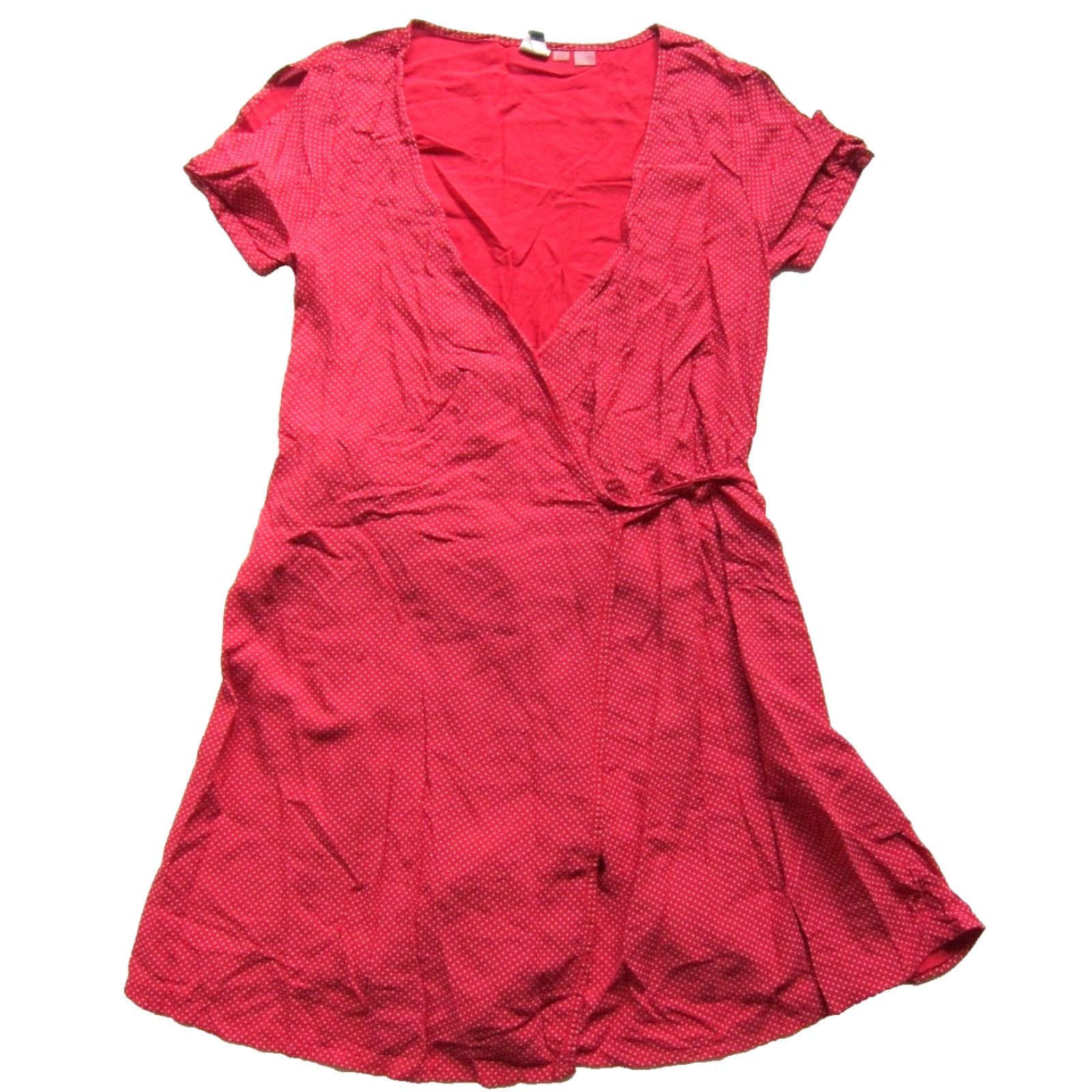 Vintage ROXY Wrap Dress Short Sleeve XS Red Polka Dot 100% Rayon Women Size 26" / US 2 / IT 38 - 2 Thumbnail