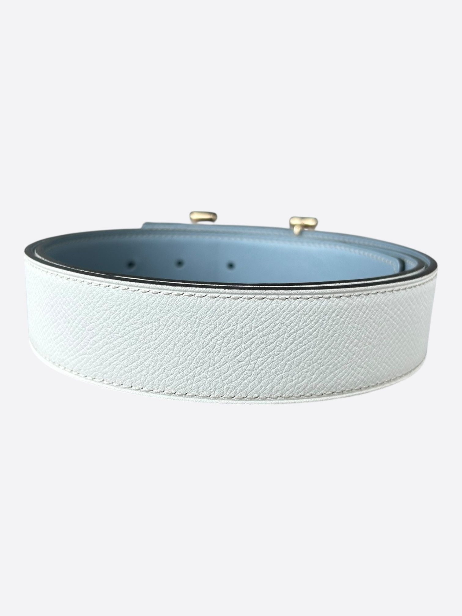 Hermes White & Light Blue Palladium Constance Reversible Belt Size 30 - 2 Thumbnail
