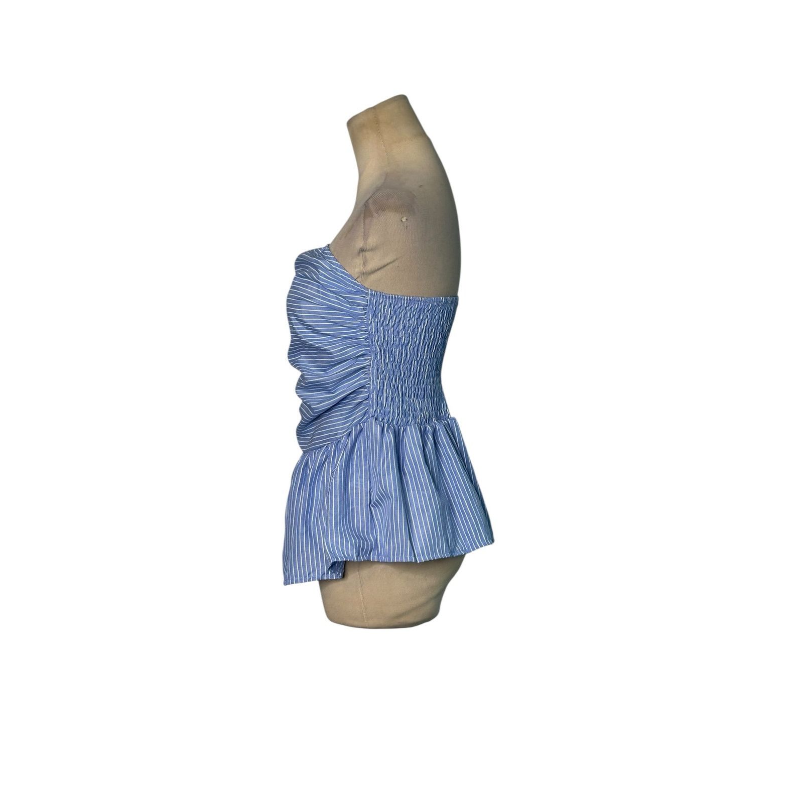Shein Shein blue white pinstripes strapless peplum top size M Size M / US 6-8 / IT 42-44 - 7 Thumbnail