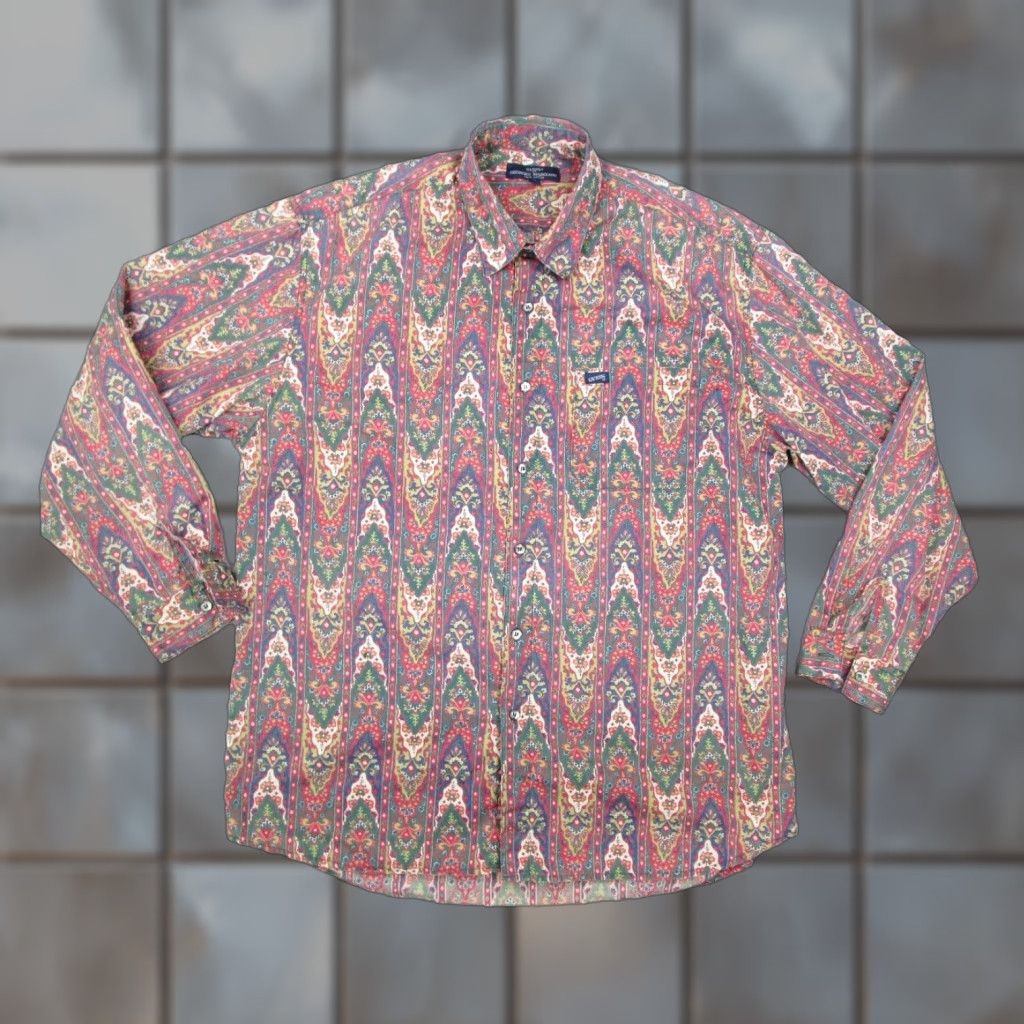 Guess VINTAGE GUESS Shirt Mens Medium Red Geometric Pattern Long Sleeve Button Up 90s Retro Casual Size US M / EU 48-50 / 2 - 1 Thumbnail