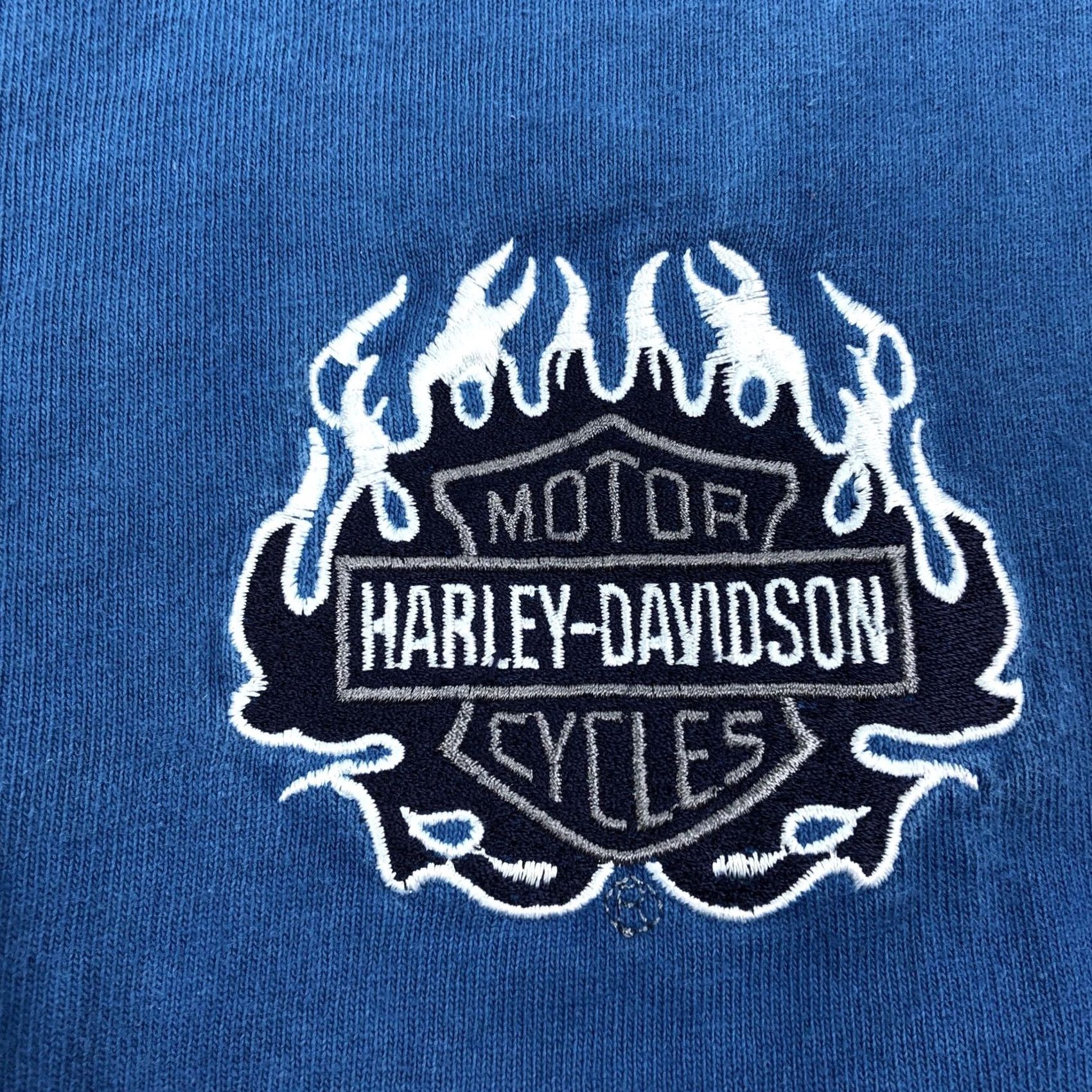 Harley Davidson Harley-Davidson Mens Tie-Dye Long Sleeve Henley T-Shirt M Blue/Black/White Flame Embroidered Logo Shirt Size US M / EU 48-50 / 2 - 3 Thumbnail