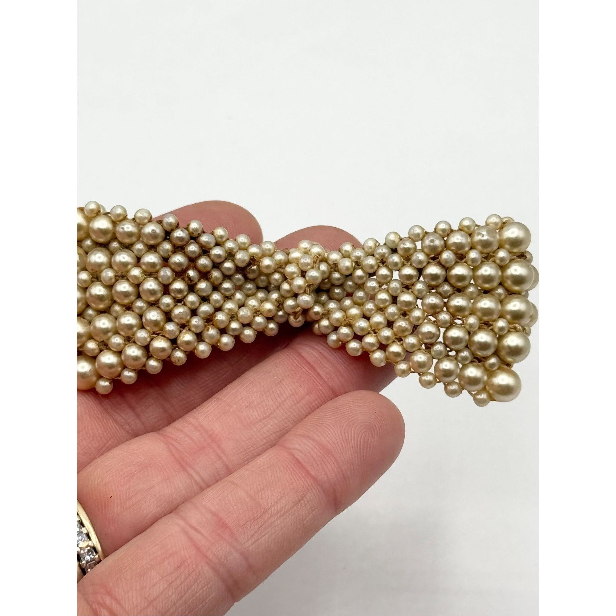 Vintage Estate hand beaded faux pearl filigree bow brooch pin Size ONE SIZE - 3 Thumbnail