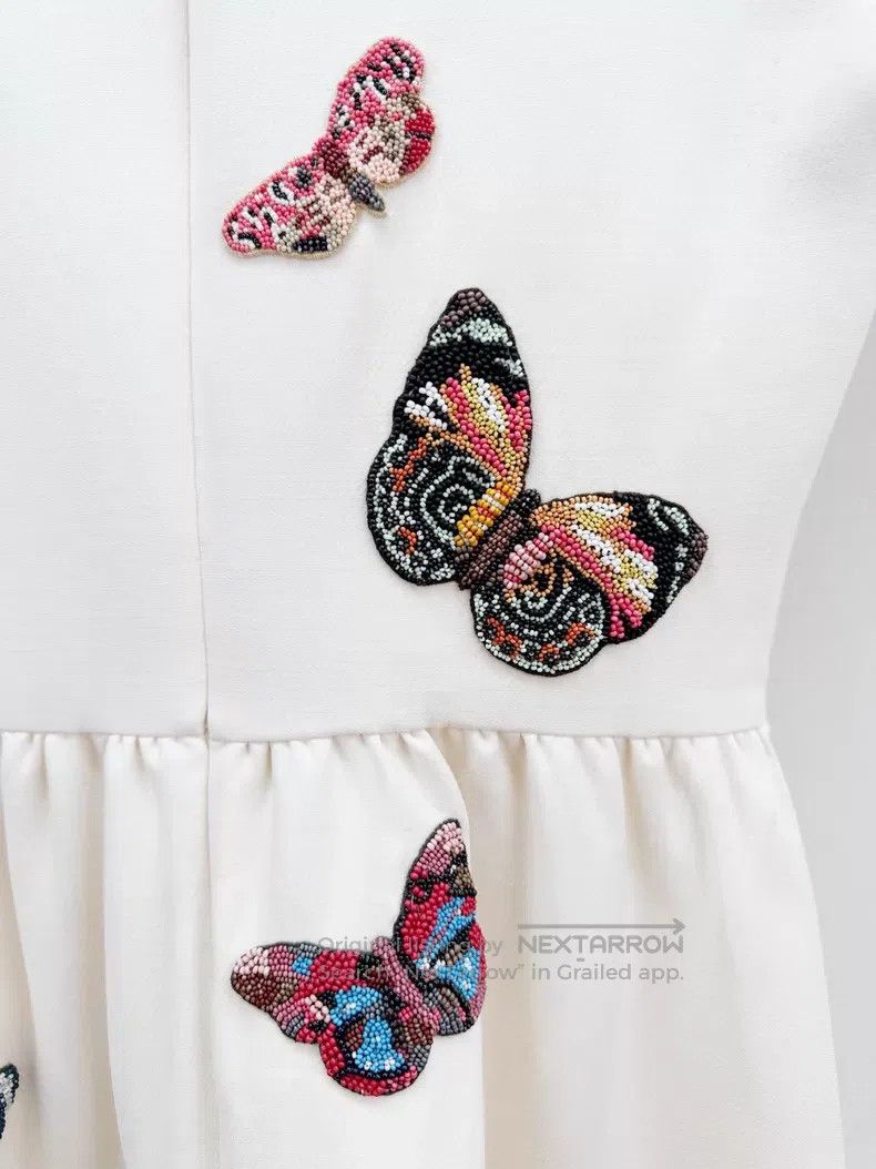 Valentino Valentino Wool mulberry silk butterfly dress Size L / US 10 / IT 46 - 6 Thumbnail