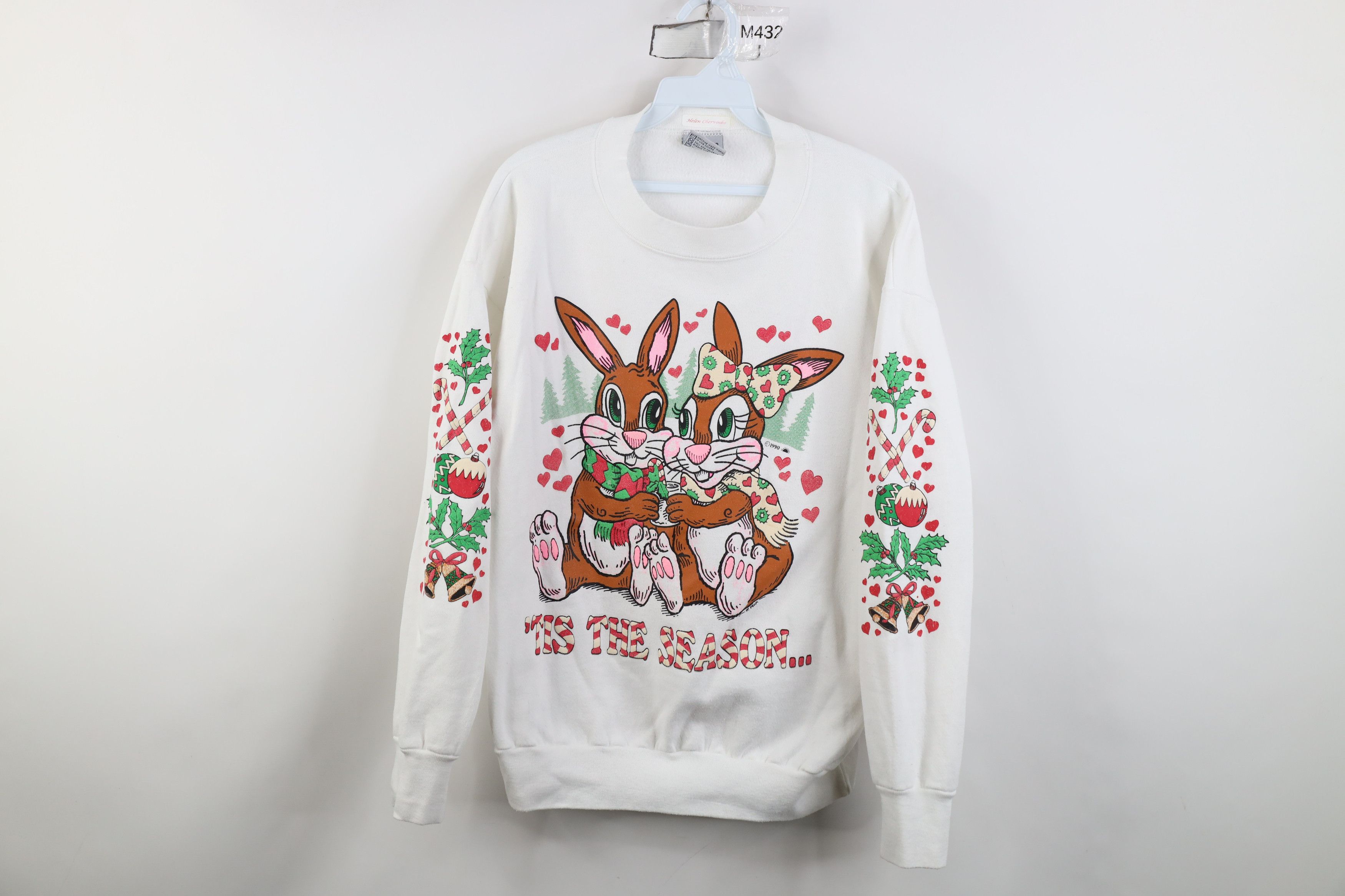 Vintage Vintage 90s Streetwear Christmas Snow Bunny Heart Sweatshirt Size L / US 10 / IT 46 - 1 Thumbnail