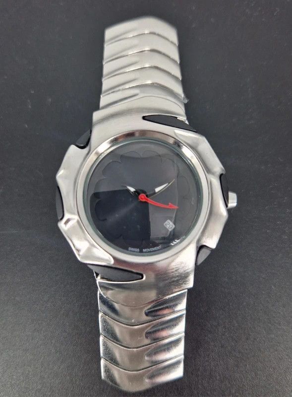 Y2K Retro Stainless Steel Blade Style Watch Black Dial
