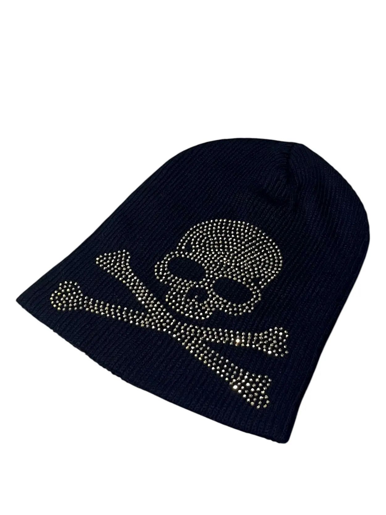 Japanese Brand 💀✨Vintage Punk Rhinestone Skull Beanie Chrome Hearts Vibe Size ONE SIZE - 4 Thumbnail