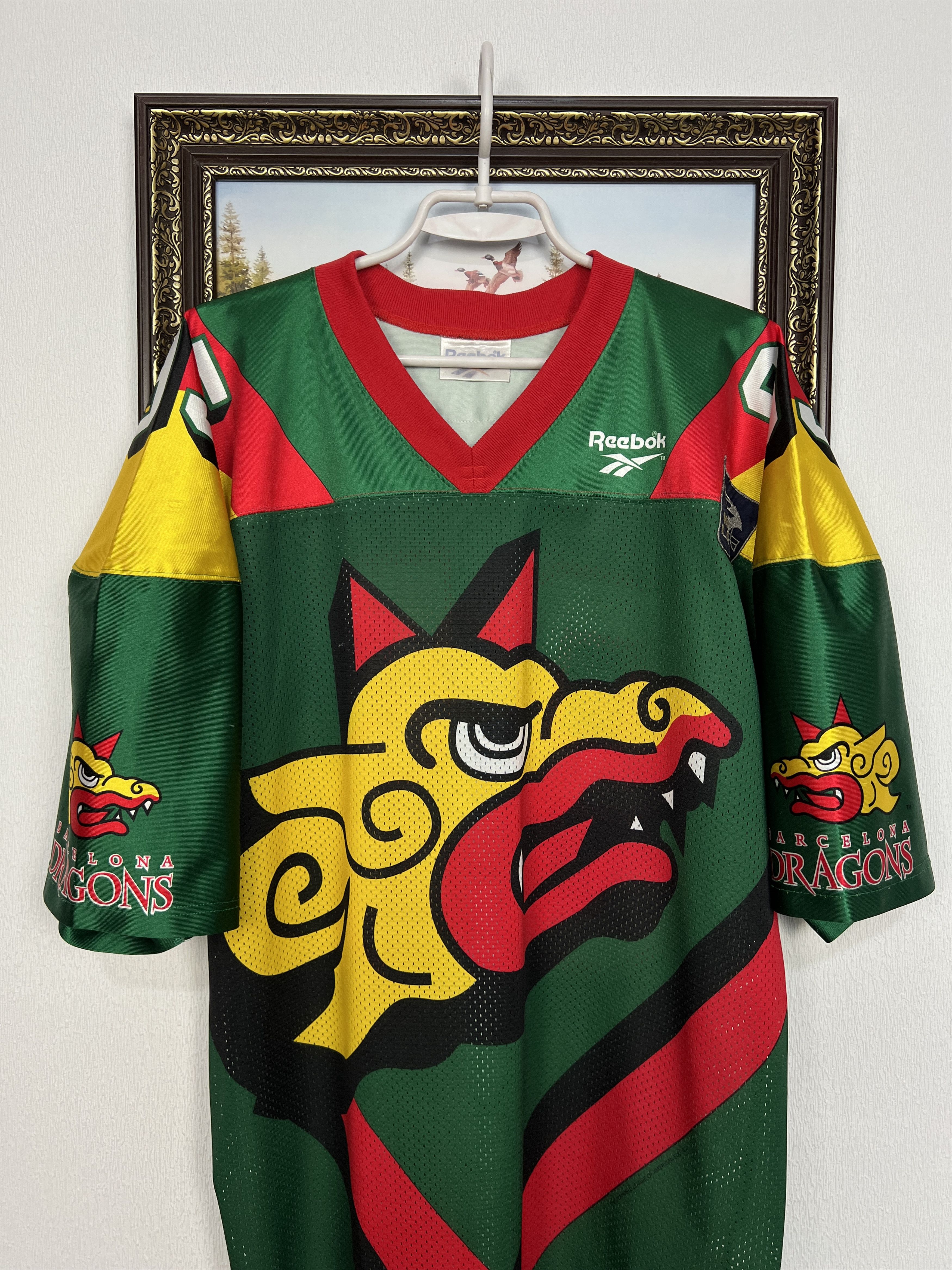 Reebok VIntage Barcelona Dragons NFL World League Jersey #95 Trikot Size US XL / EU 56 / 4 - 2 Thumbnail
