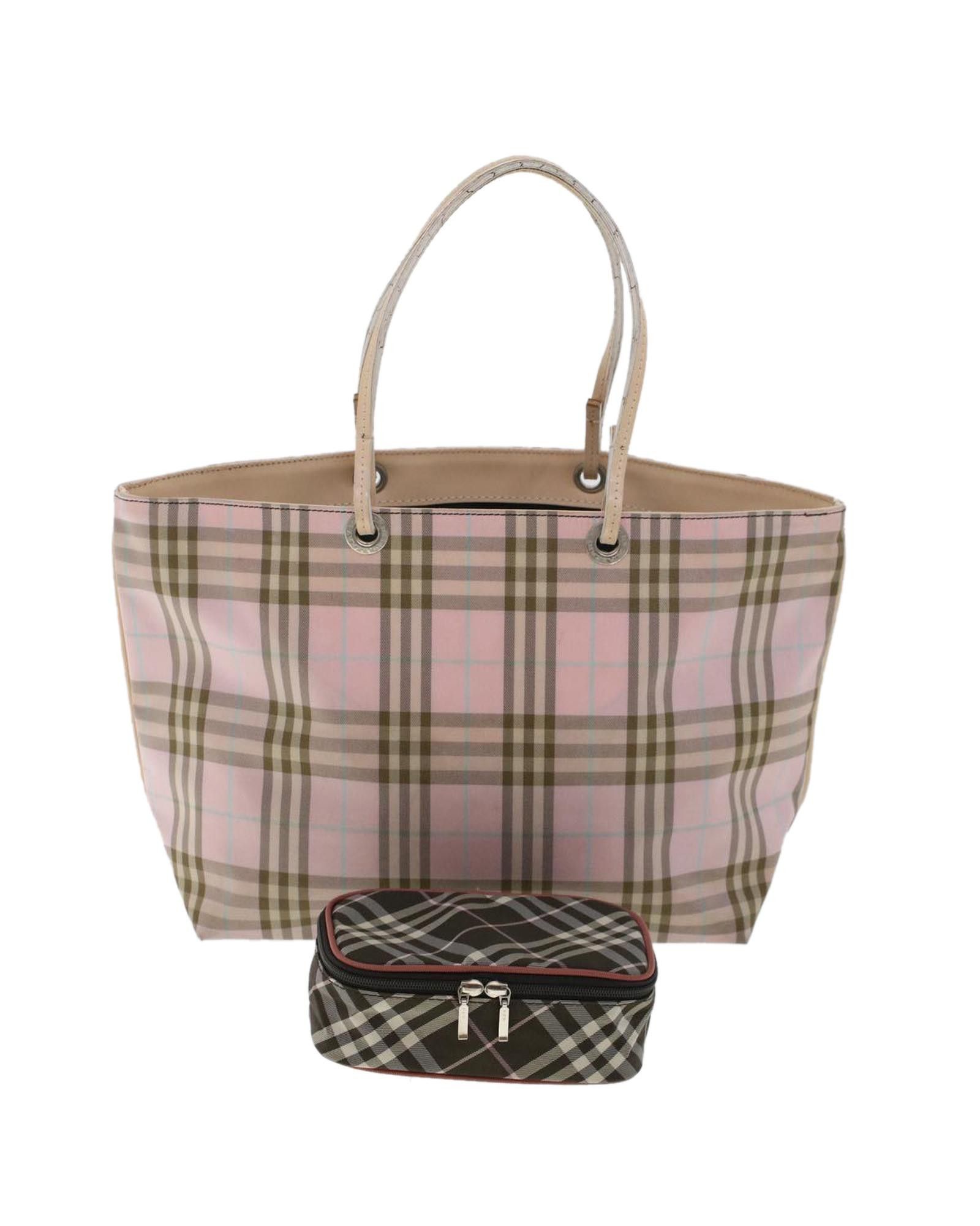 image of Burberry Blue And Pink Nova Check Pouch Hand Bag - Nylon, Women's