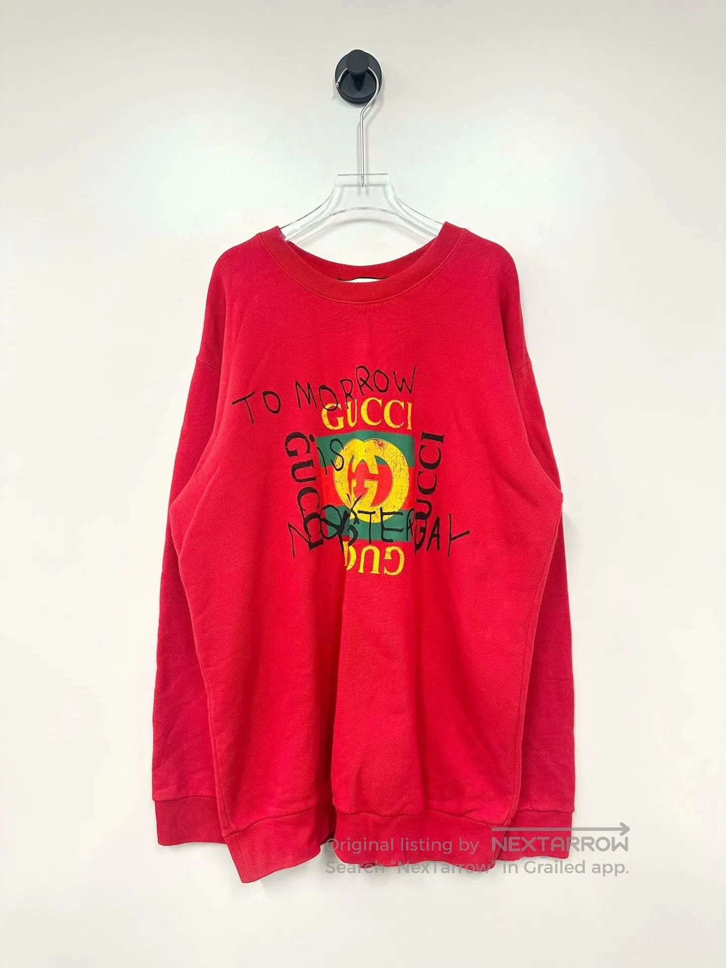 Gucci Guicci Red Letter Logo Aged Destroyed Long Sleeve Sweatshi Size US L / EU 52-54 / 3 - 1 Thumbnail